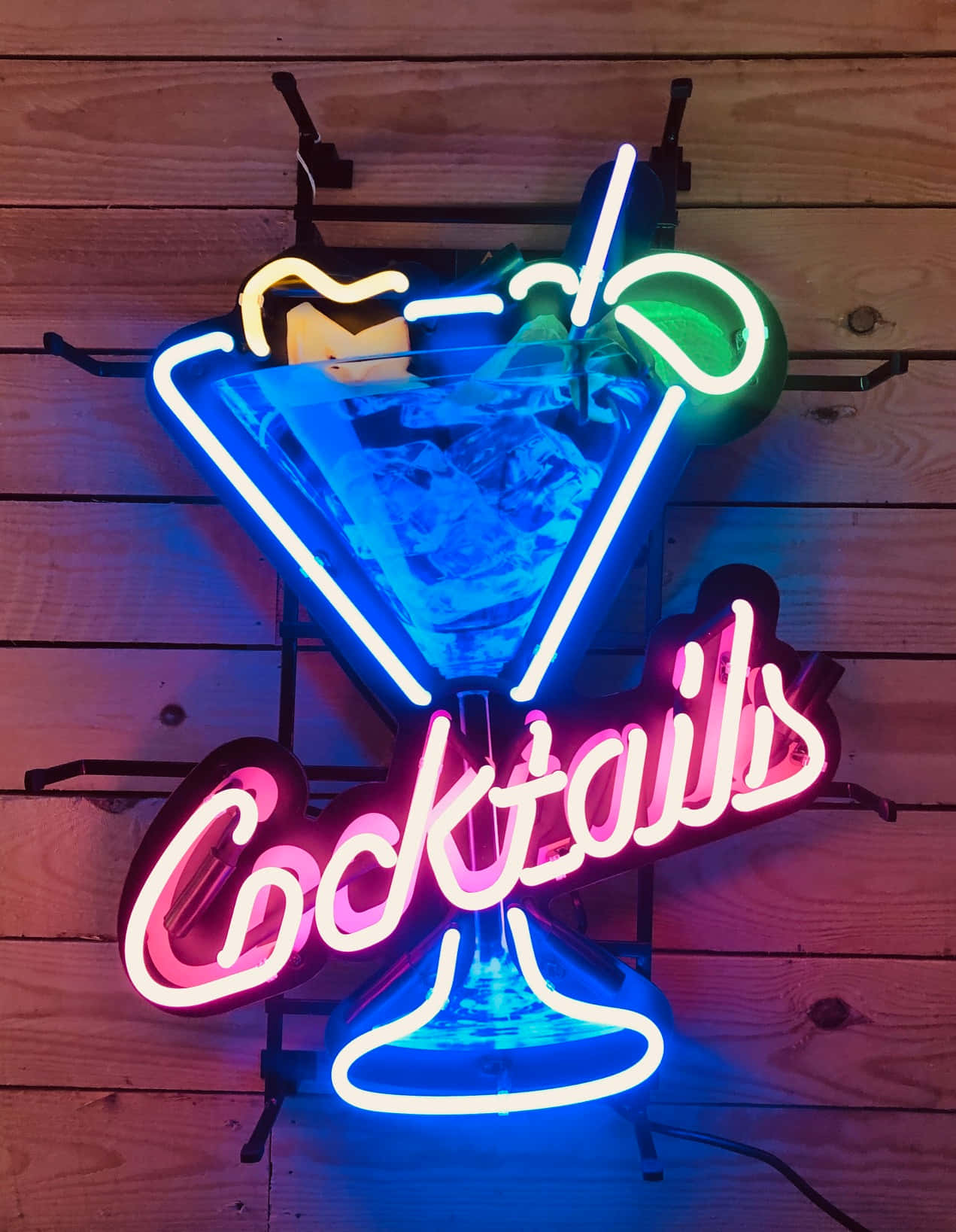 Colorful Cocktails Neon Sign, cocktail glass, ice, HD Phone Wallpaper
