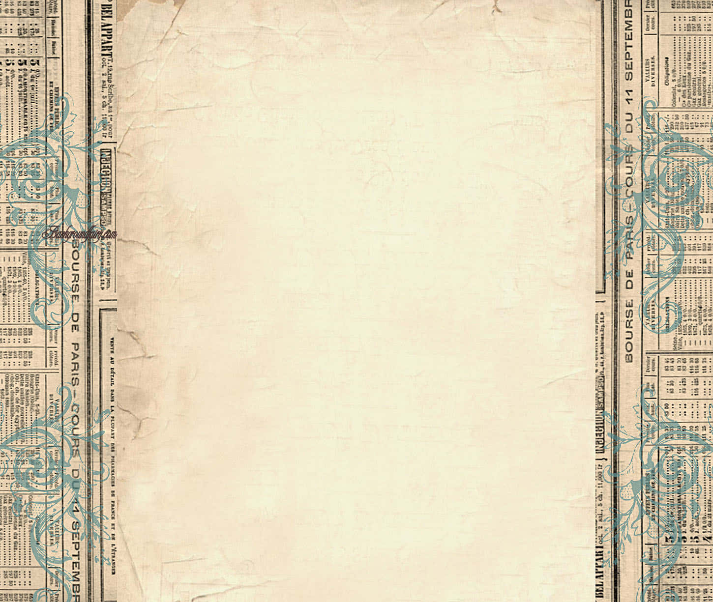 vintage newspaper, sepia-toned, ornate blue borders, HD Desktop Wallpaper