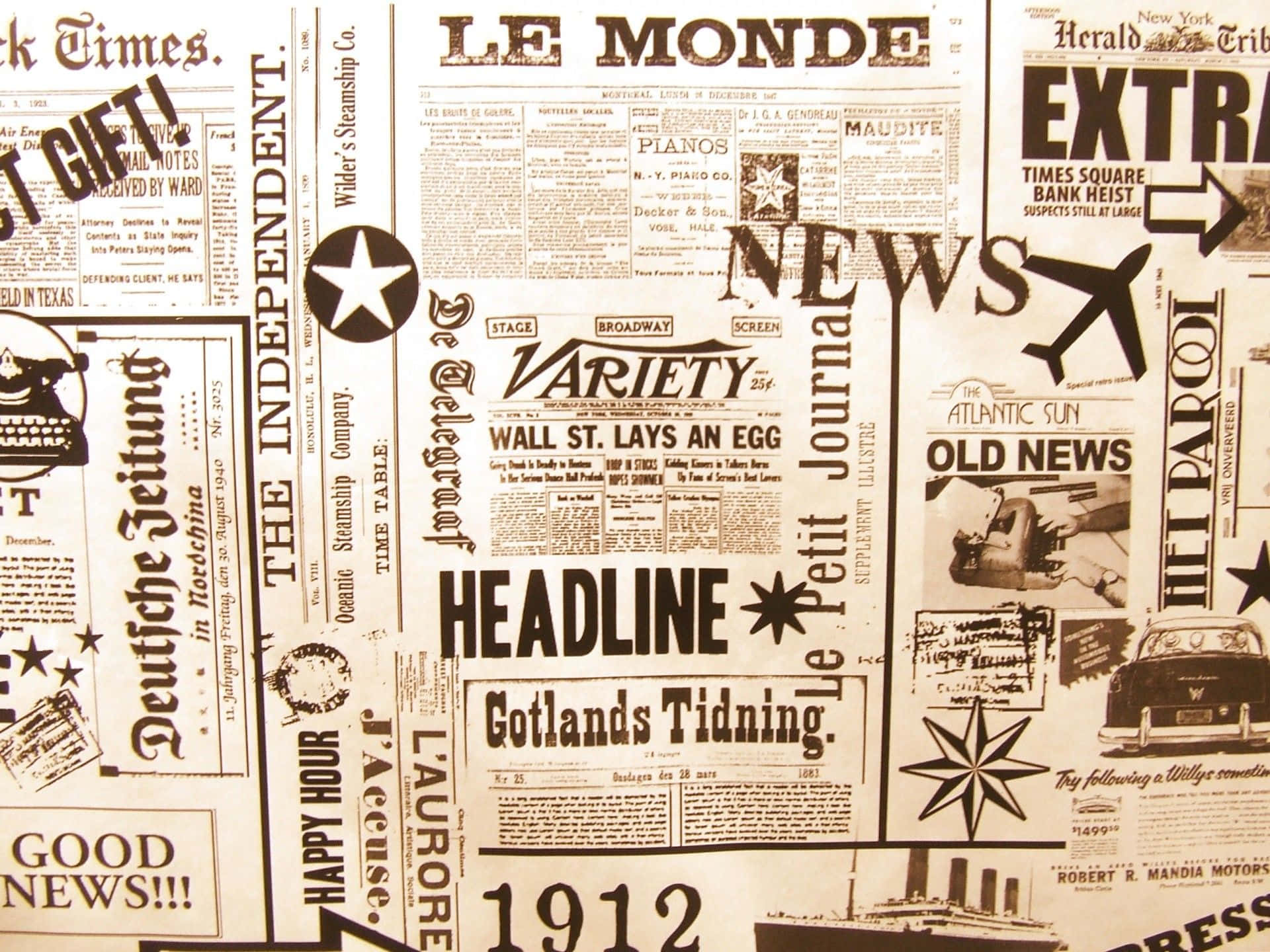 1912, sepia-toned, headlines, Full HD Desktop Wallpaper