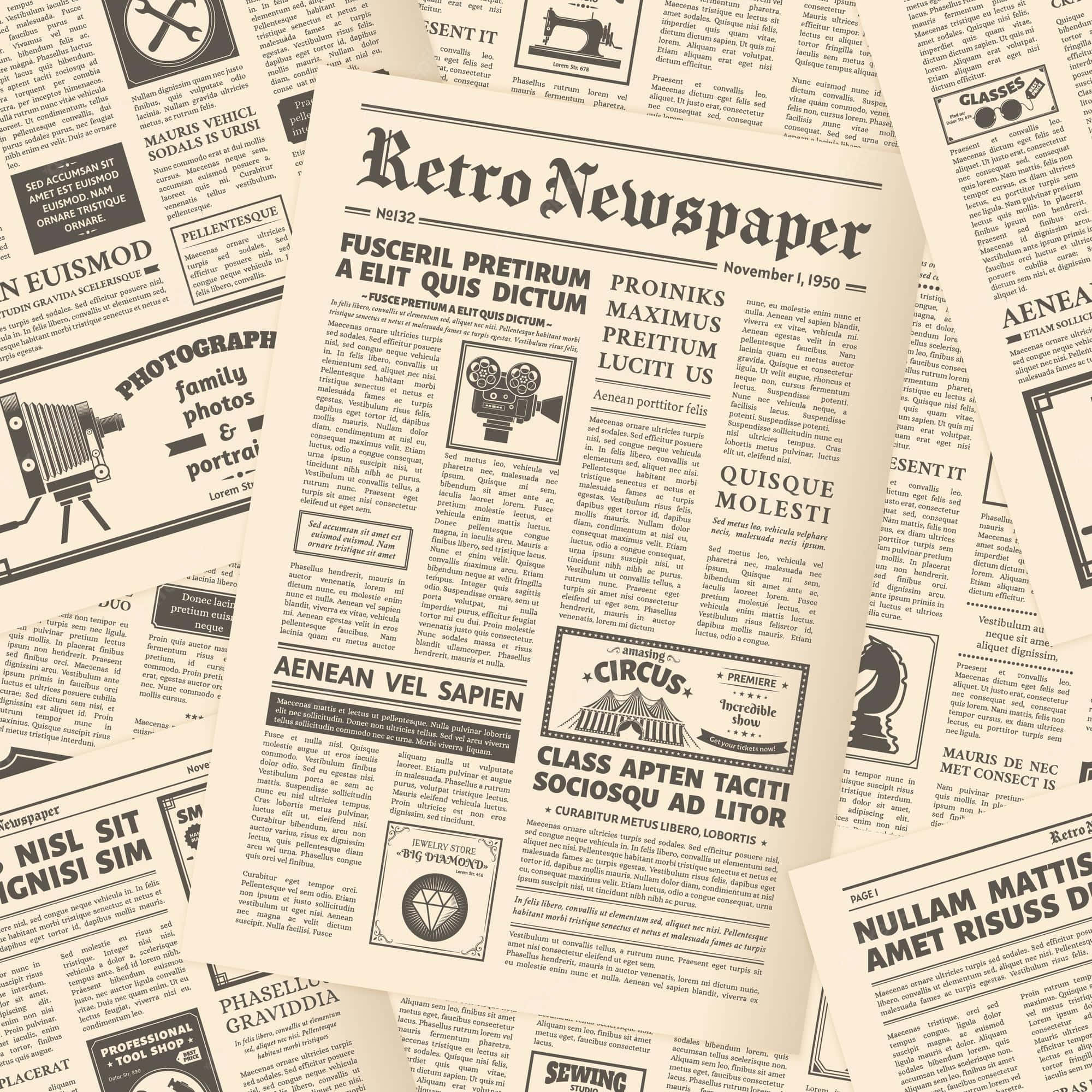 vintage newspaper, retro headlines, circus ads, Full HD Desktop Wallpaper