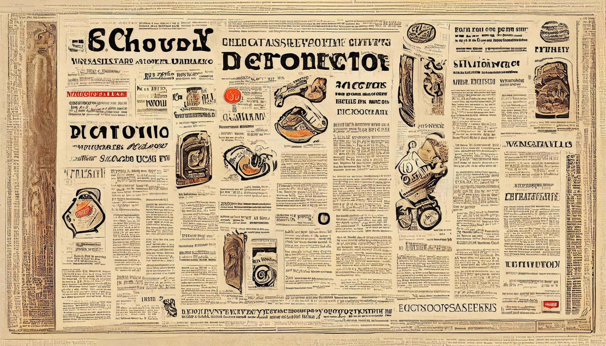 vintage newspaper, sepia tones, dense text, Full HD Desktop Wallpaper