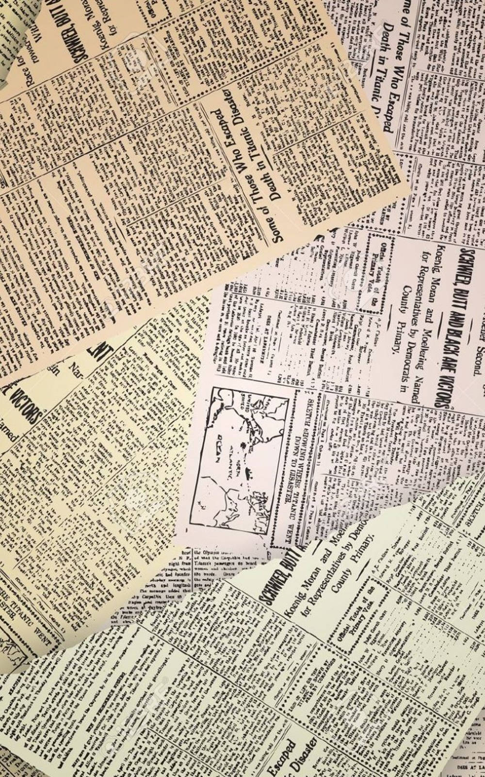 Vintage Newspaper, yellowed newspaper clippings, bold headlines, HD Phone Wallpaper