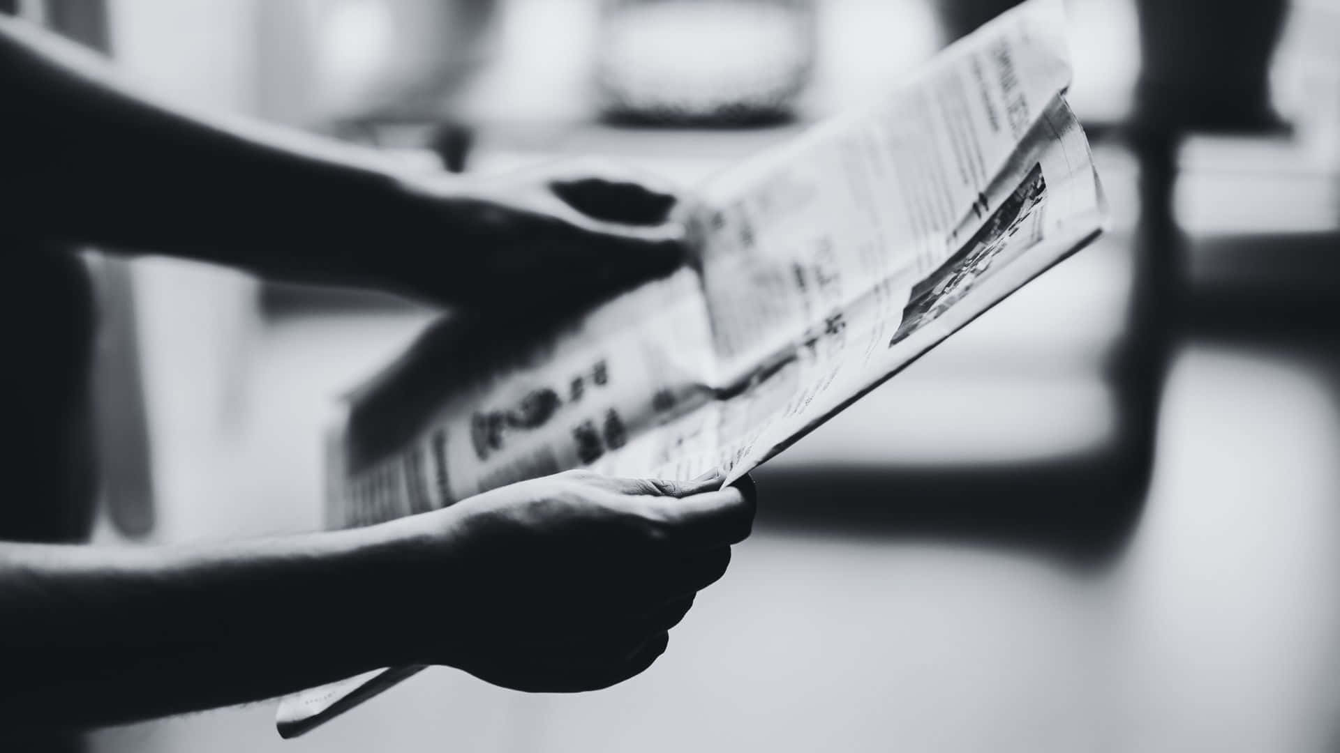 black and white newspaper, hands, table, Full HD Desktop Wallpaper