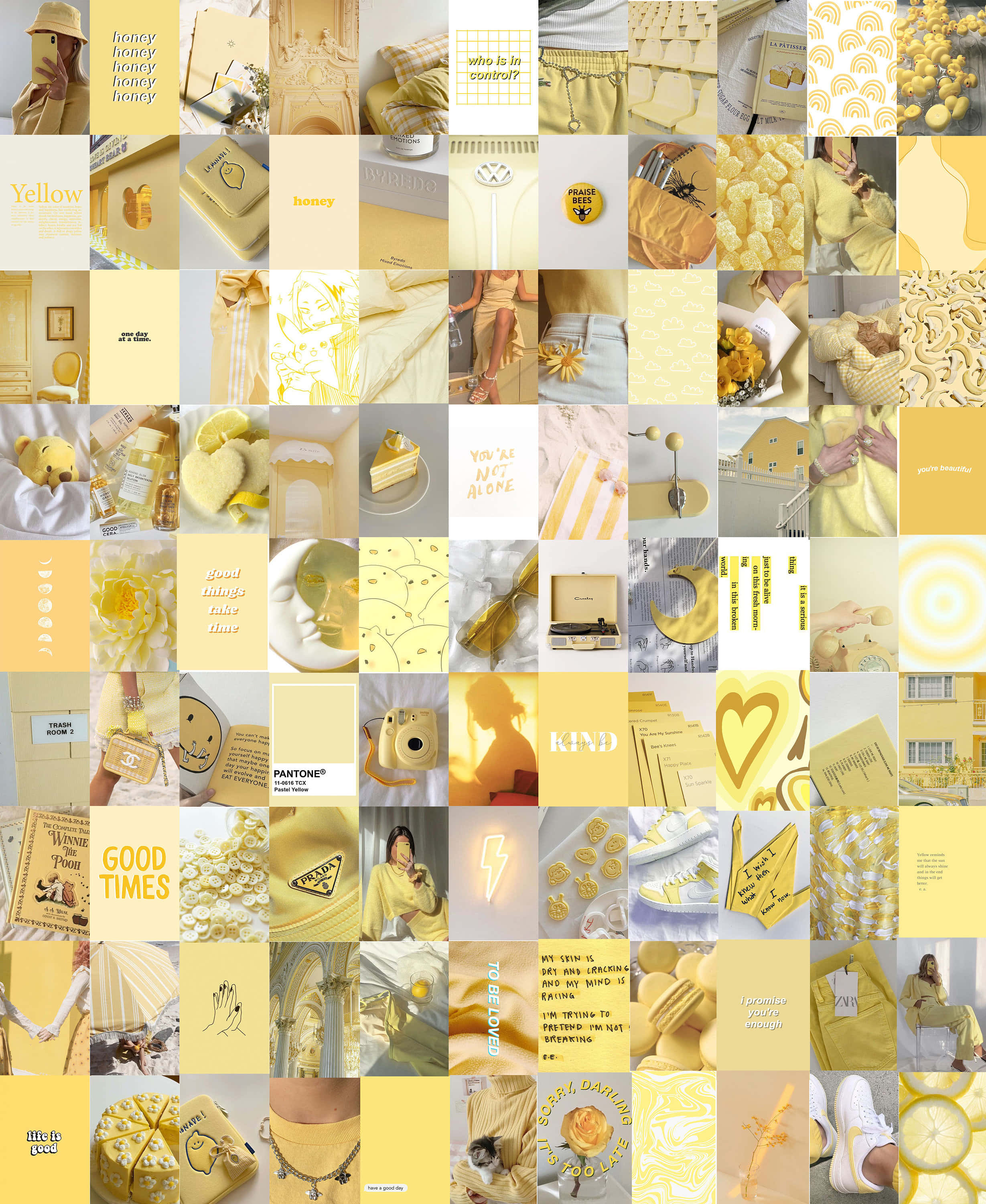 vintage pastel yellow aesthetic collage, honey, pastries, 2K Phone Wallpaper