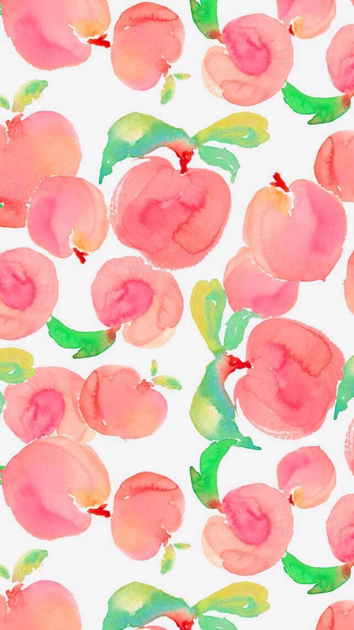 peach fruit, watercolor pattern, pink peaches, Full HD Phone Wallpaper