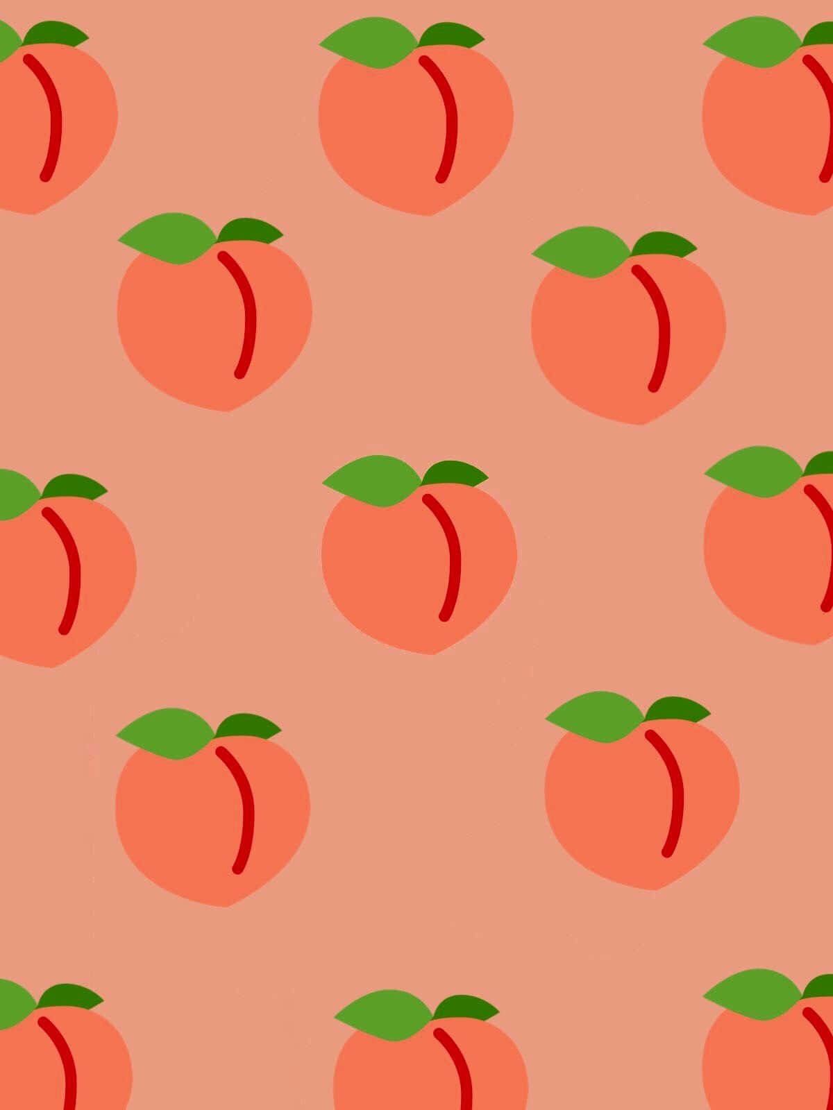 Vintage Peach, peach icons, green leaves, HD Phone Wallpaper