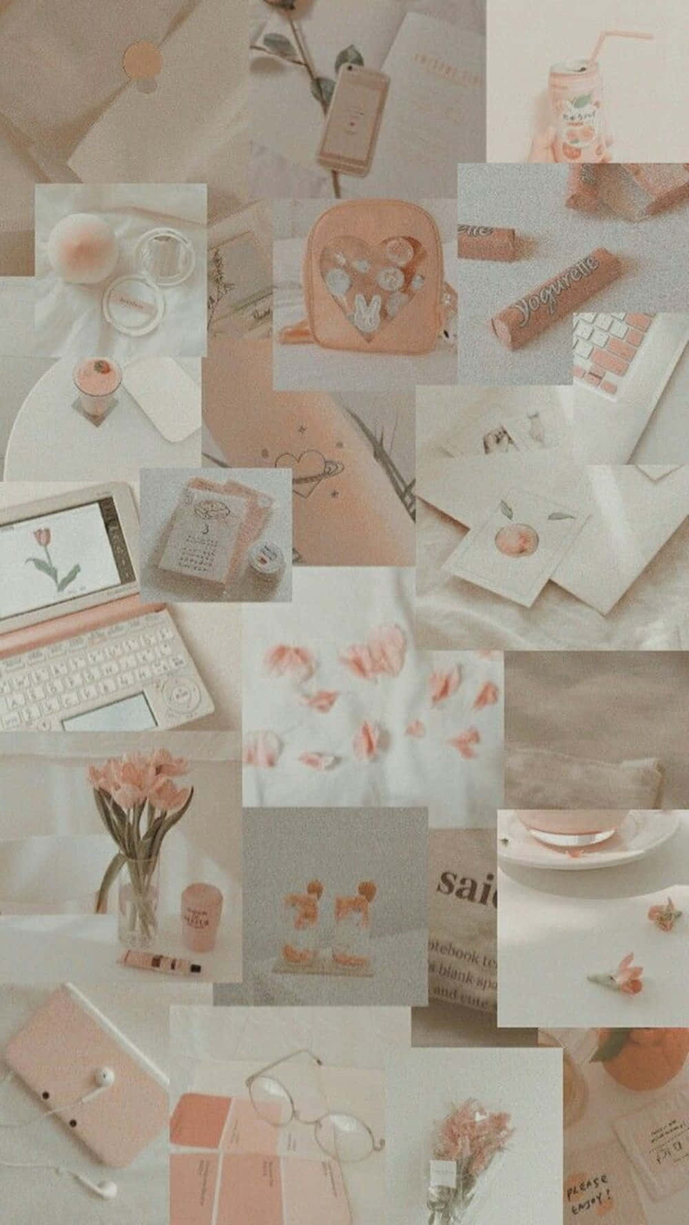 vintage peach, pastel pink, collage, HD Phone Wallpaper
