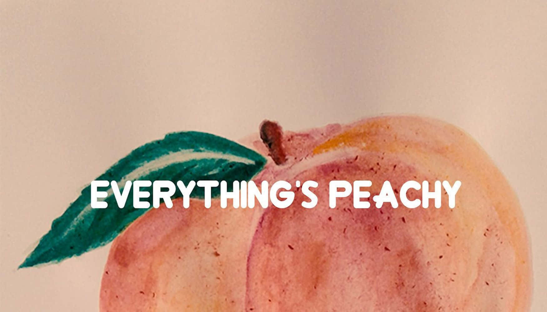 Vintage Peach, watercolor peach, green leaf, HD Desktop Wallpaper