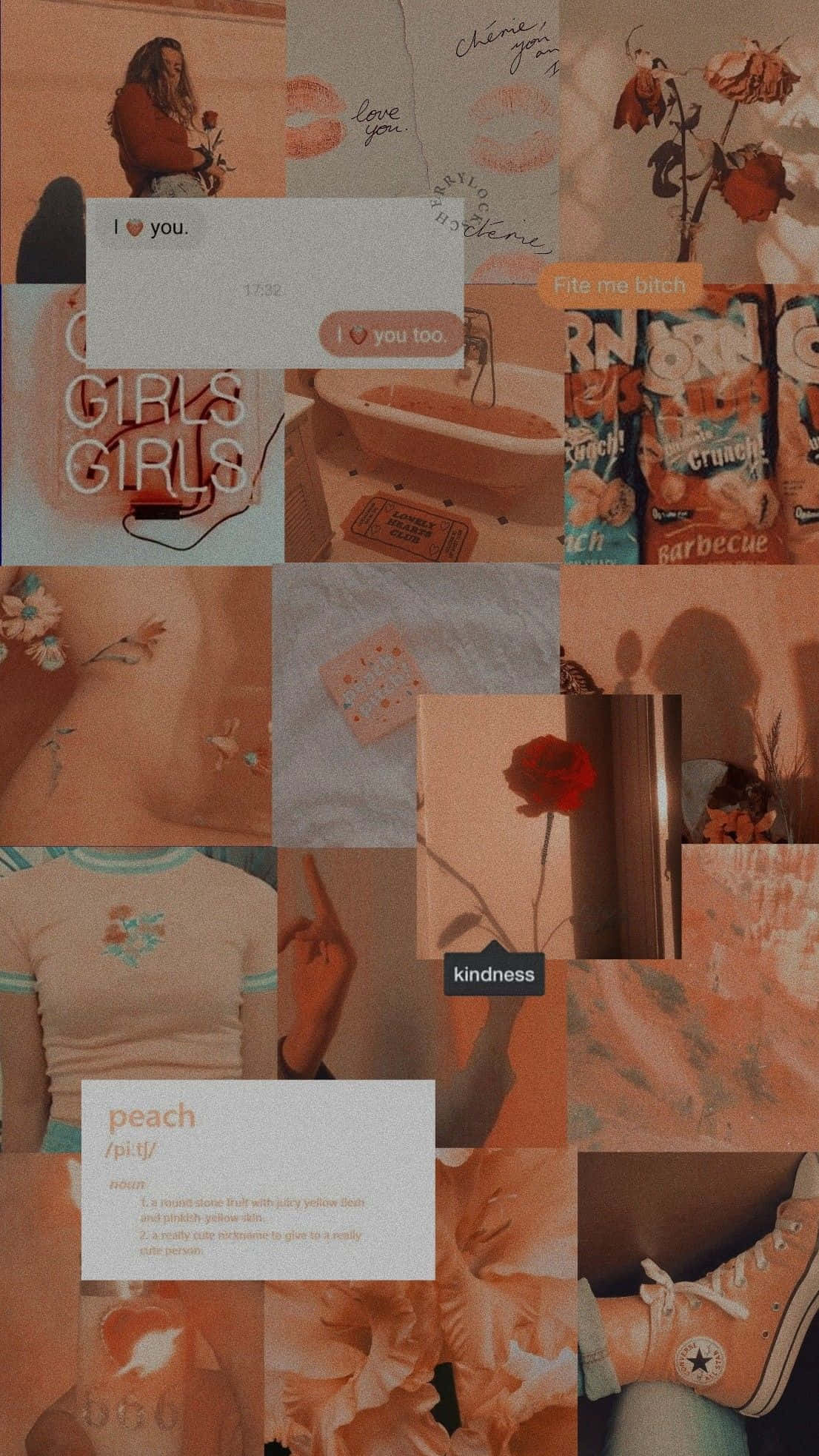 Vintage Peach, peach-toned, collage, Full HD Phone Wallpaper
