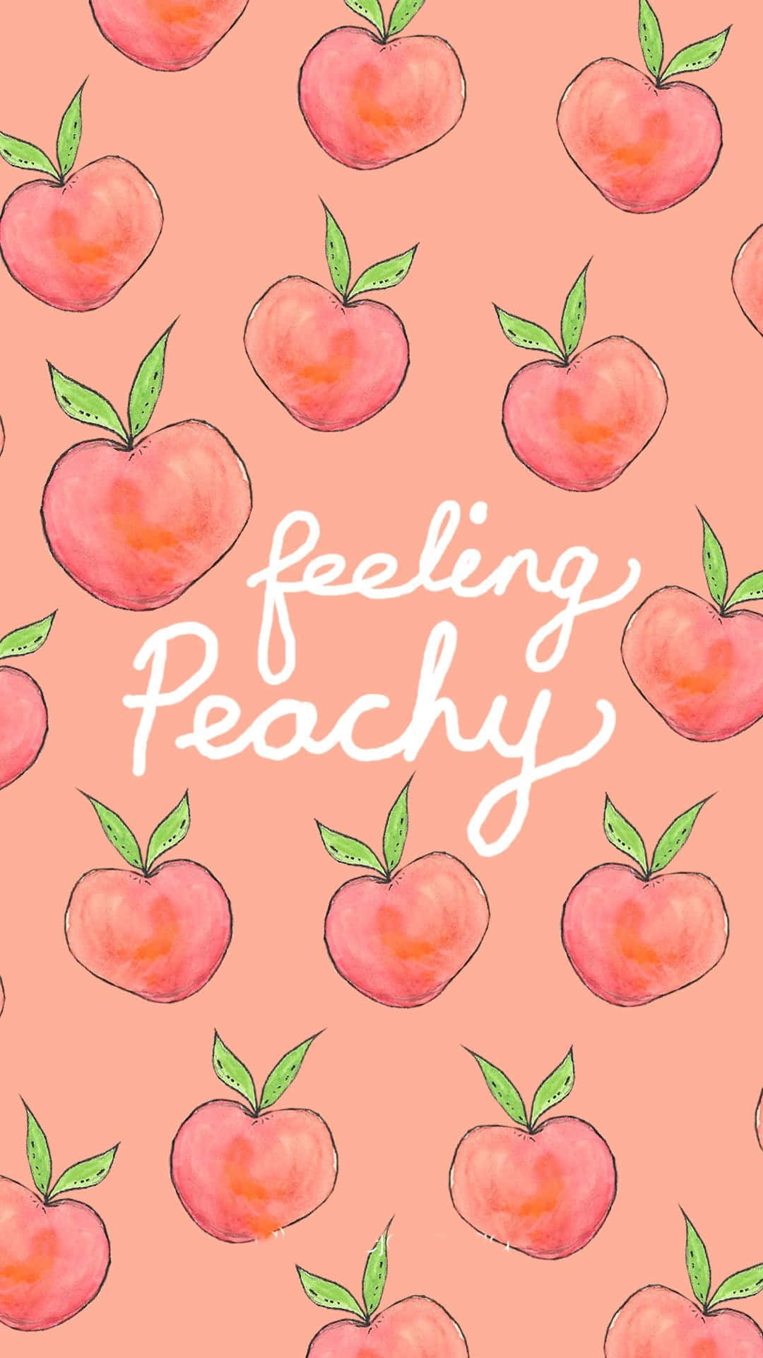 Vintage Peach, pink peach pattern, green leaves, Full HD Phone Wallpaper