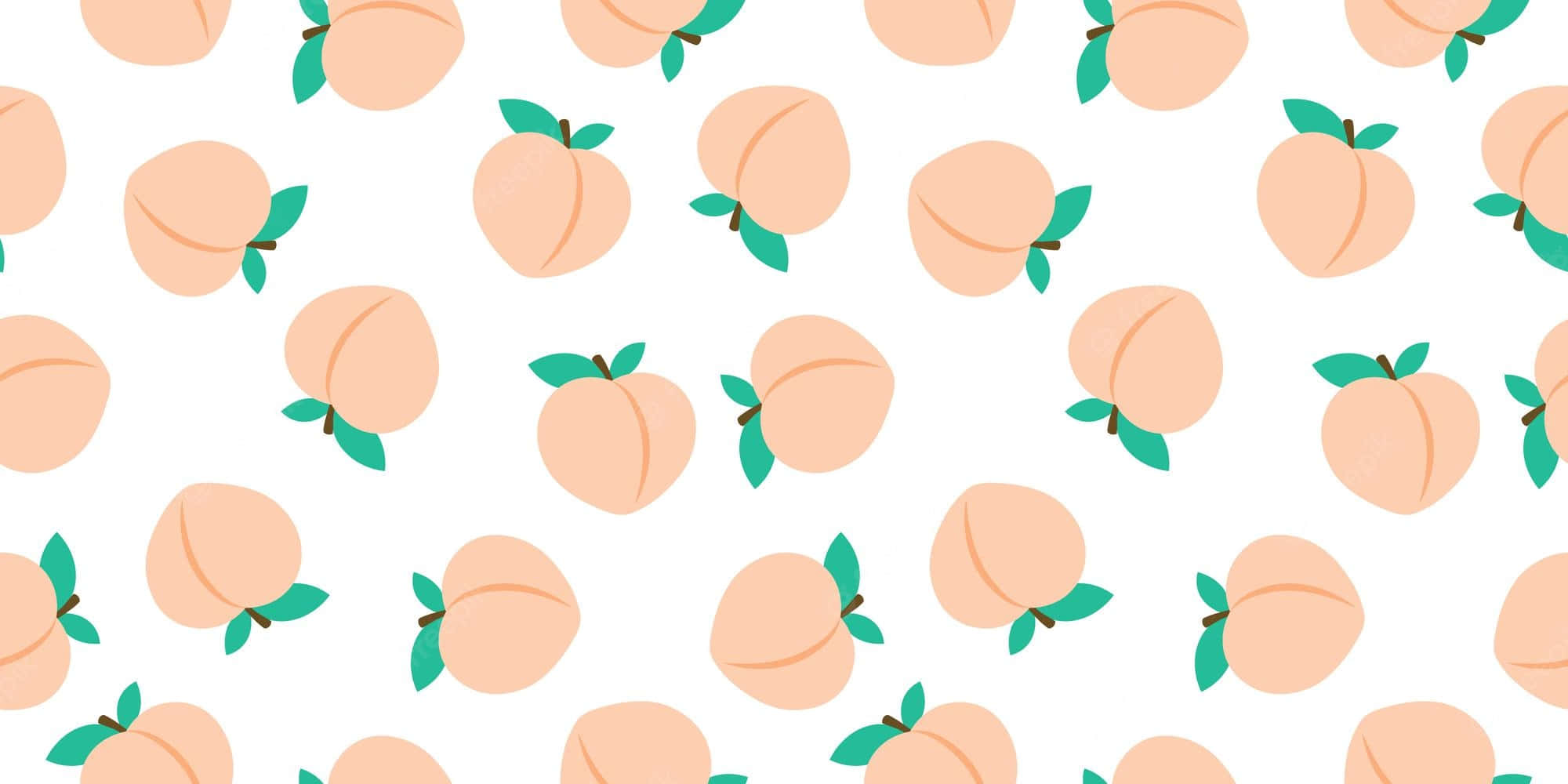Cute Peach Pattern, peach illustrations, green leaves, Full HD Desktop Wallpaper