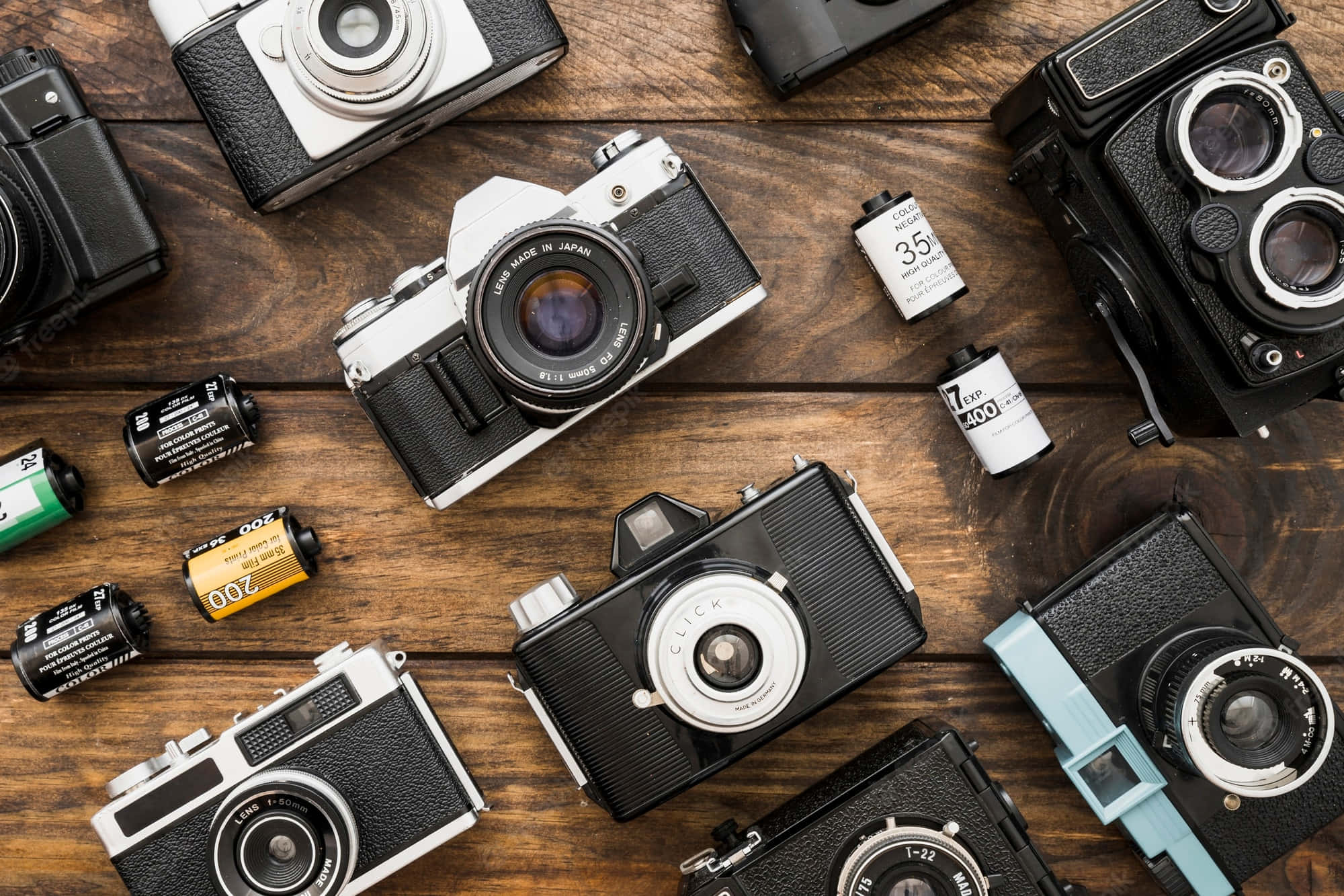 vintage photography, film cameras, colorful rolls of film, Full HD Desktop Wallpaper