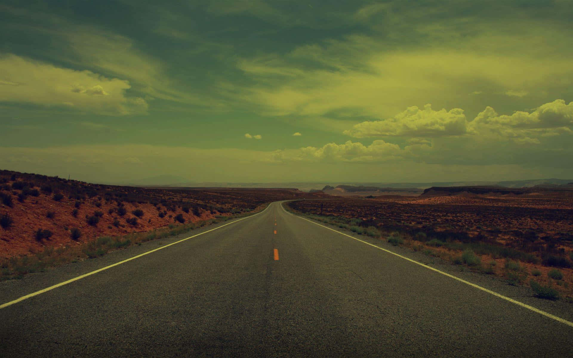 vintage photography, desert, long straight road, Full HD Desktop Wallpaper