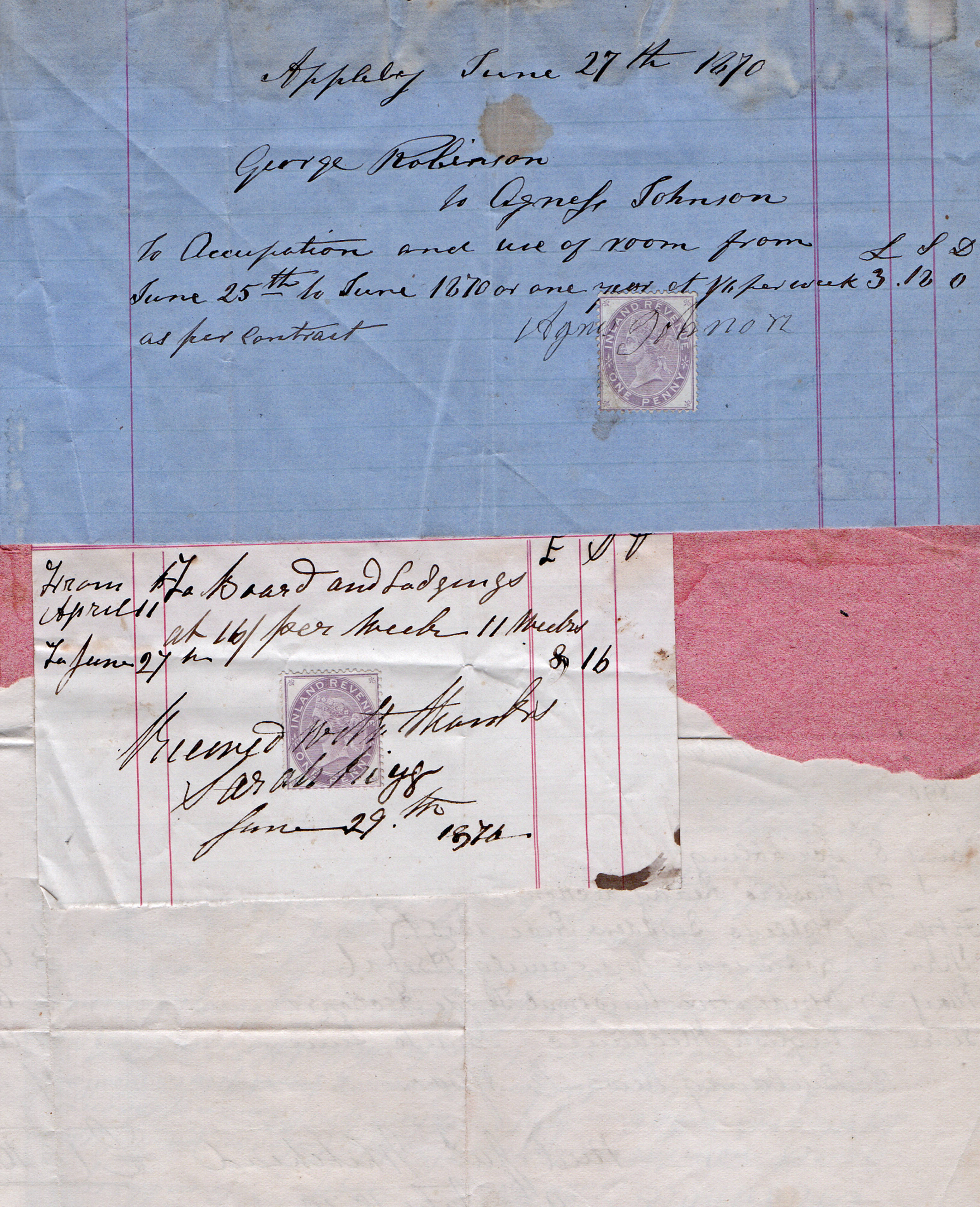 1870s, handwritten rent agreement, lined paper, 2K Phone Wallpaper