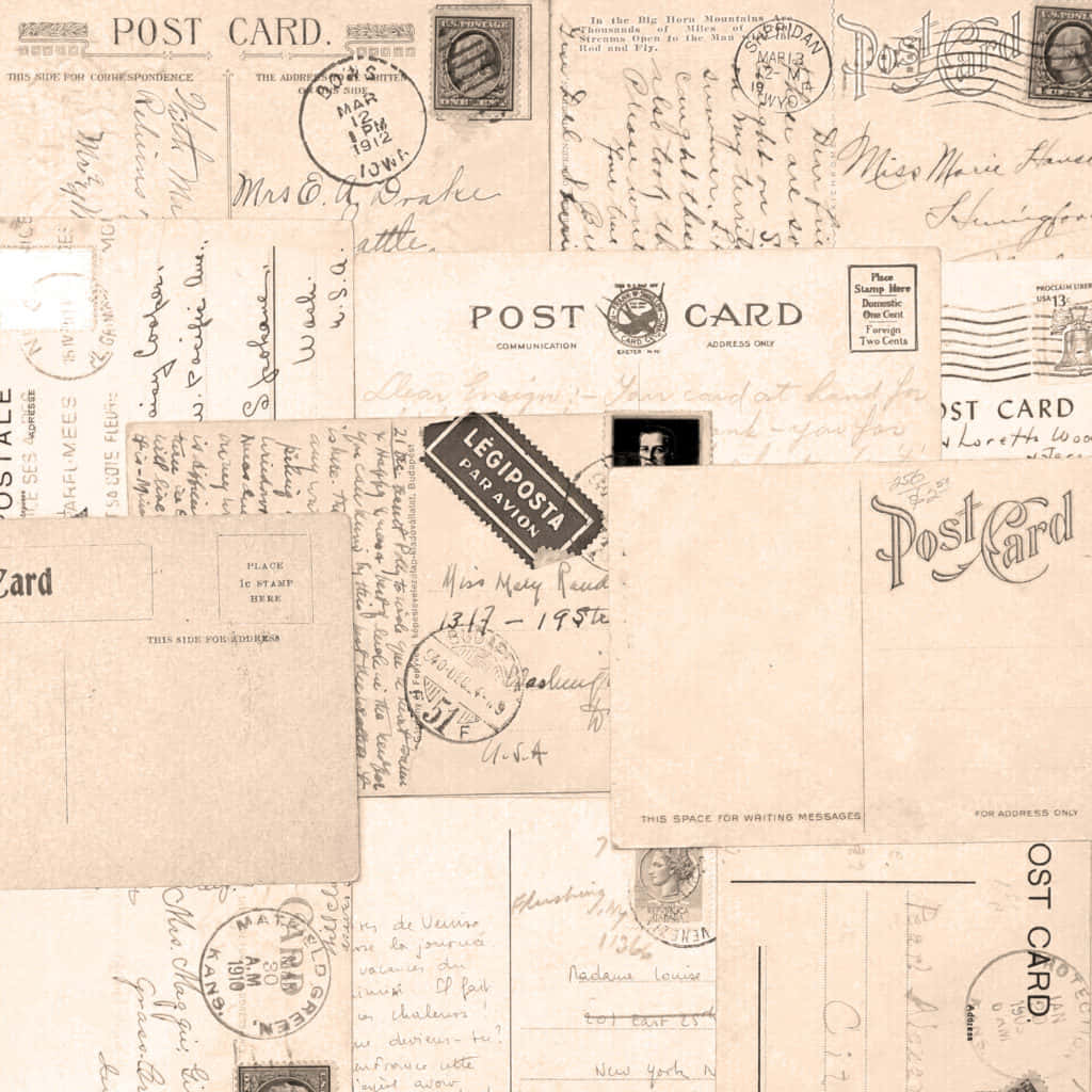 vintage postcard, handwritten messages, stamps, SD Desktop Wallpaper