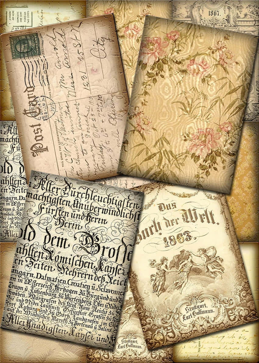 antique postcard collection, vintage collage, aged postcards, SD Phone Wallpaper