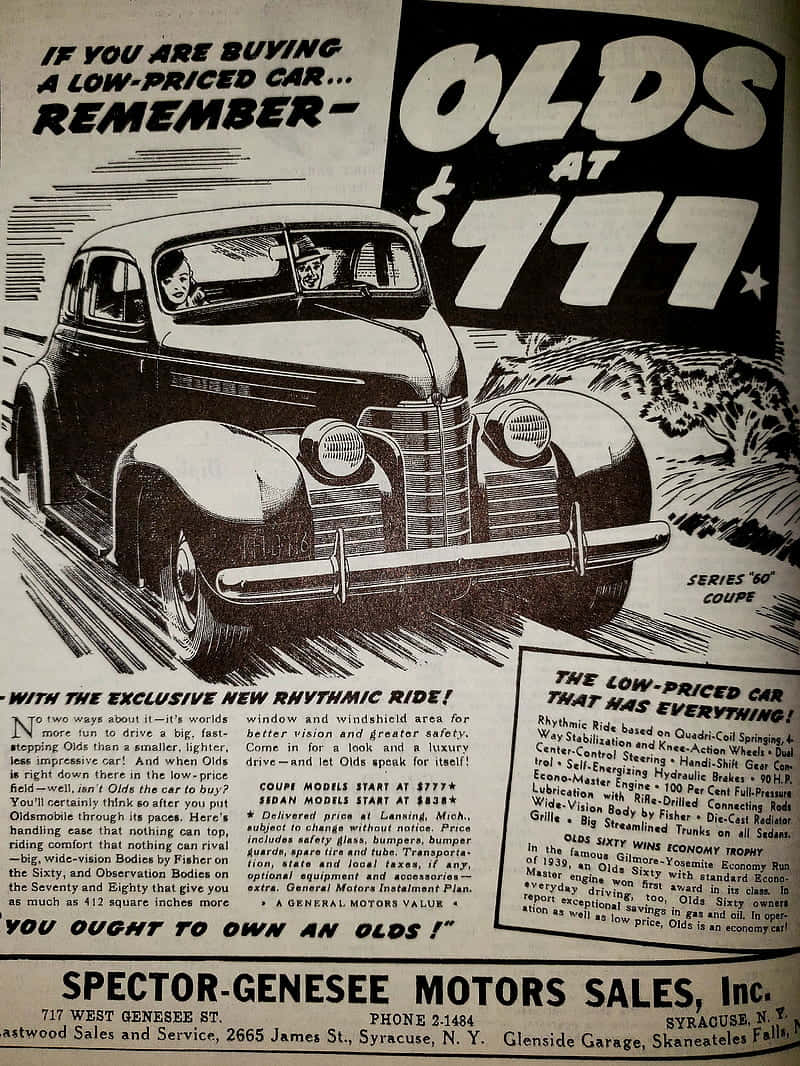 1939 Olds 60 Coupe, black and white, bold typography, SD Phone Wallpaper