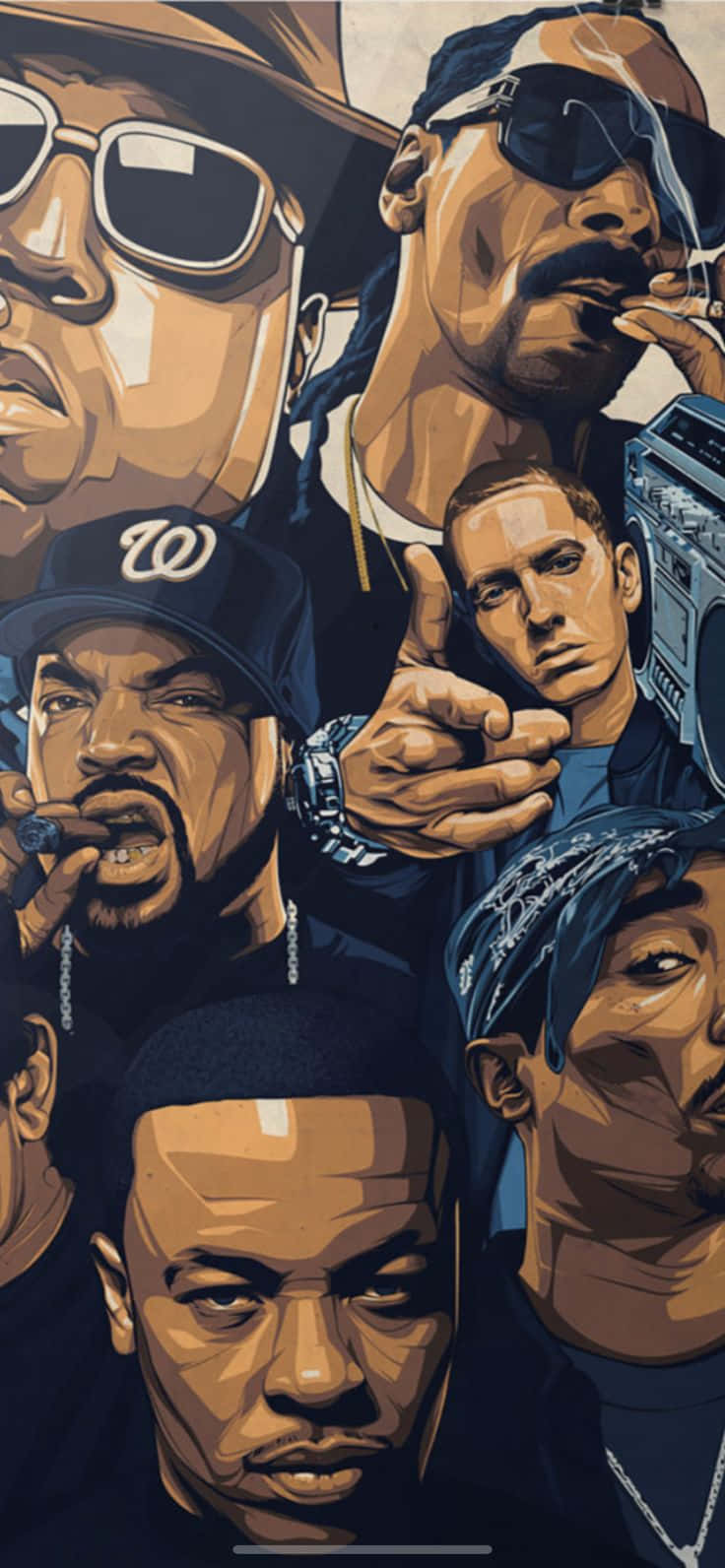 90s hip hop, stylized illustration collage, iconic hip hop artists, HD Phone Wallpaper