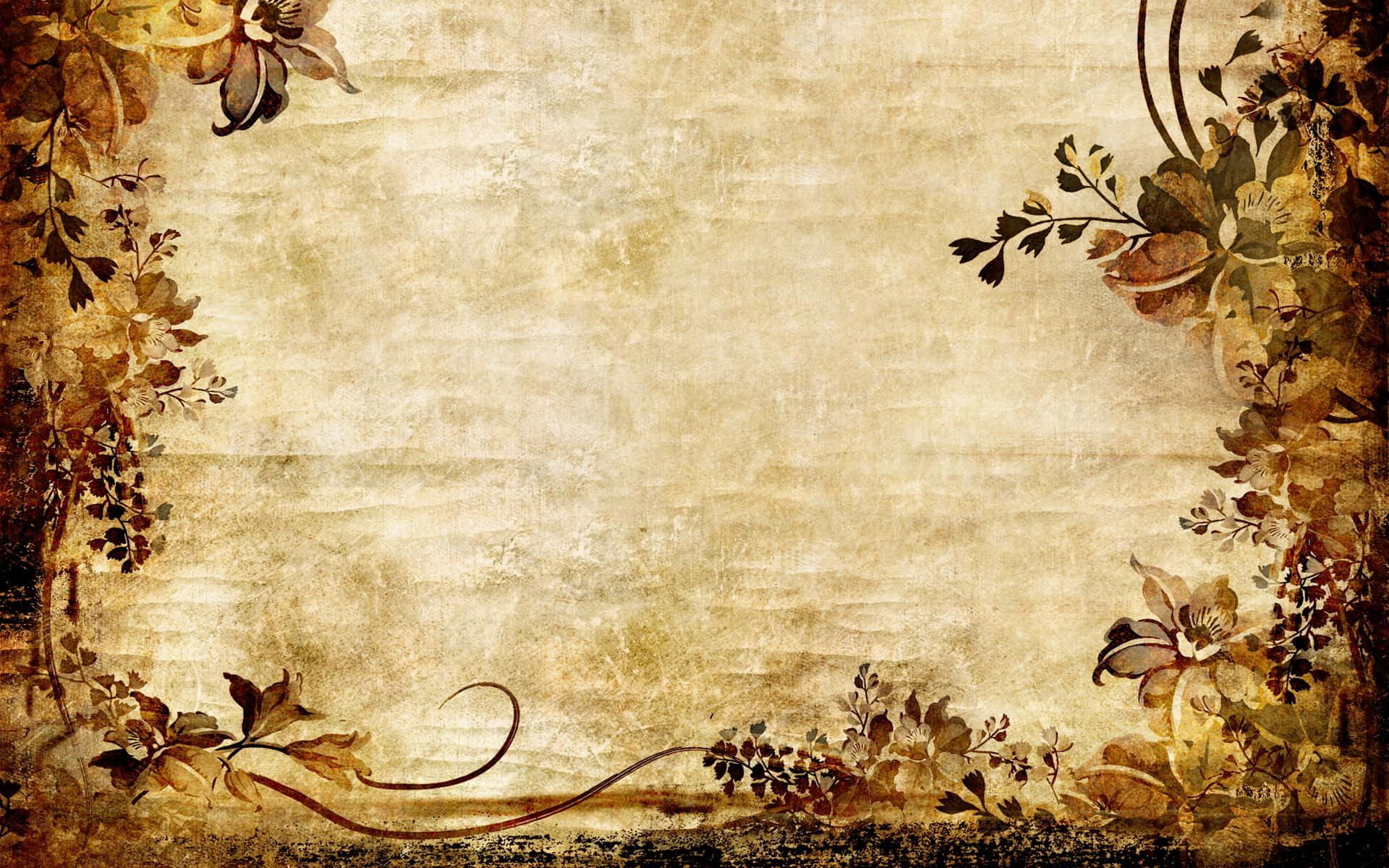 vintage poster art, parchment background, ornate autumnal floral vines, Full HD Desktop Wallpaper