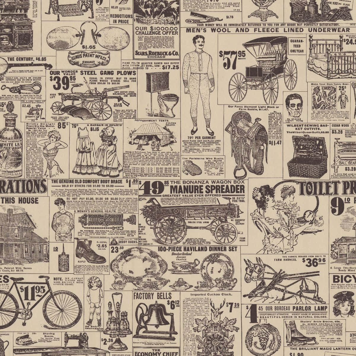 sepia-toned, 19th-century, newspaper ads, SD Desktop Wallpaper