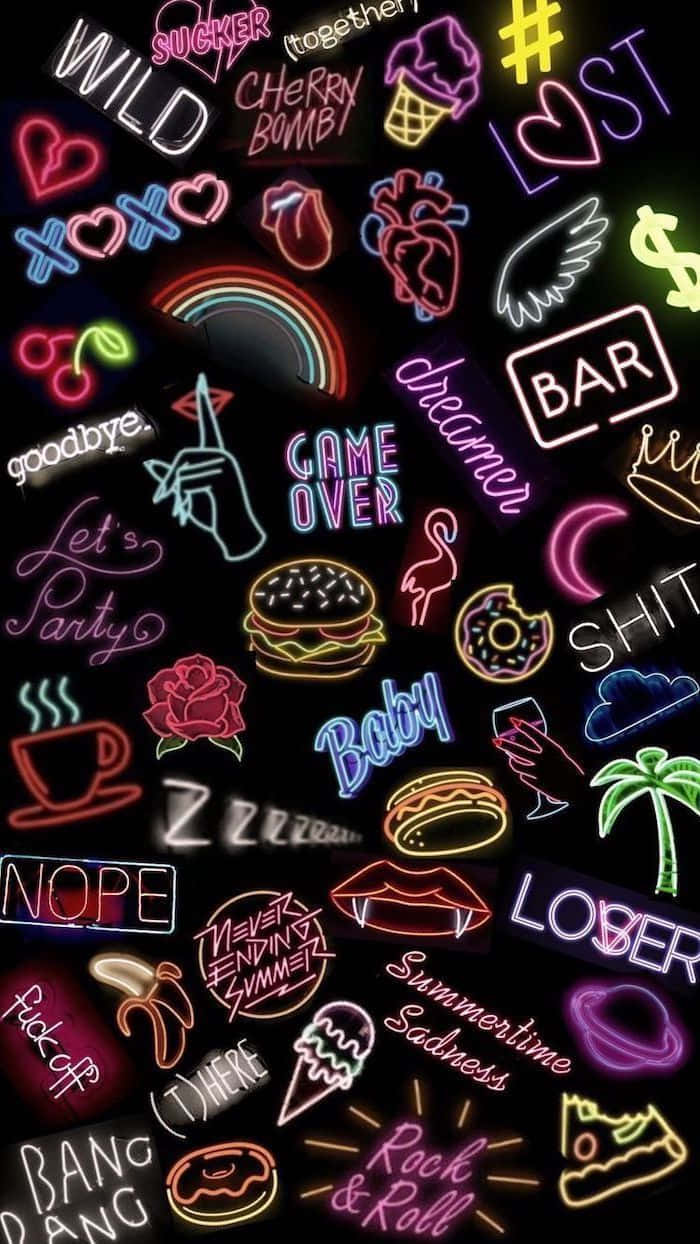 90s, black, neon signs, SD Phone Wallpaper
