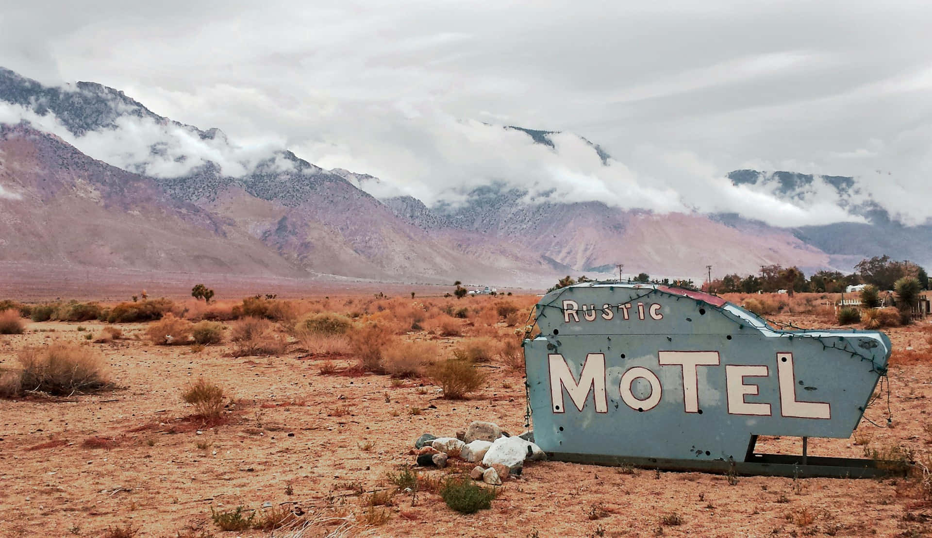 rustic motel, vintage sign, desert landscape, Full HD Desktop Wallpaper