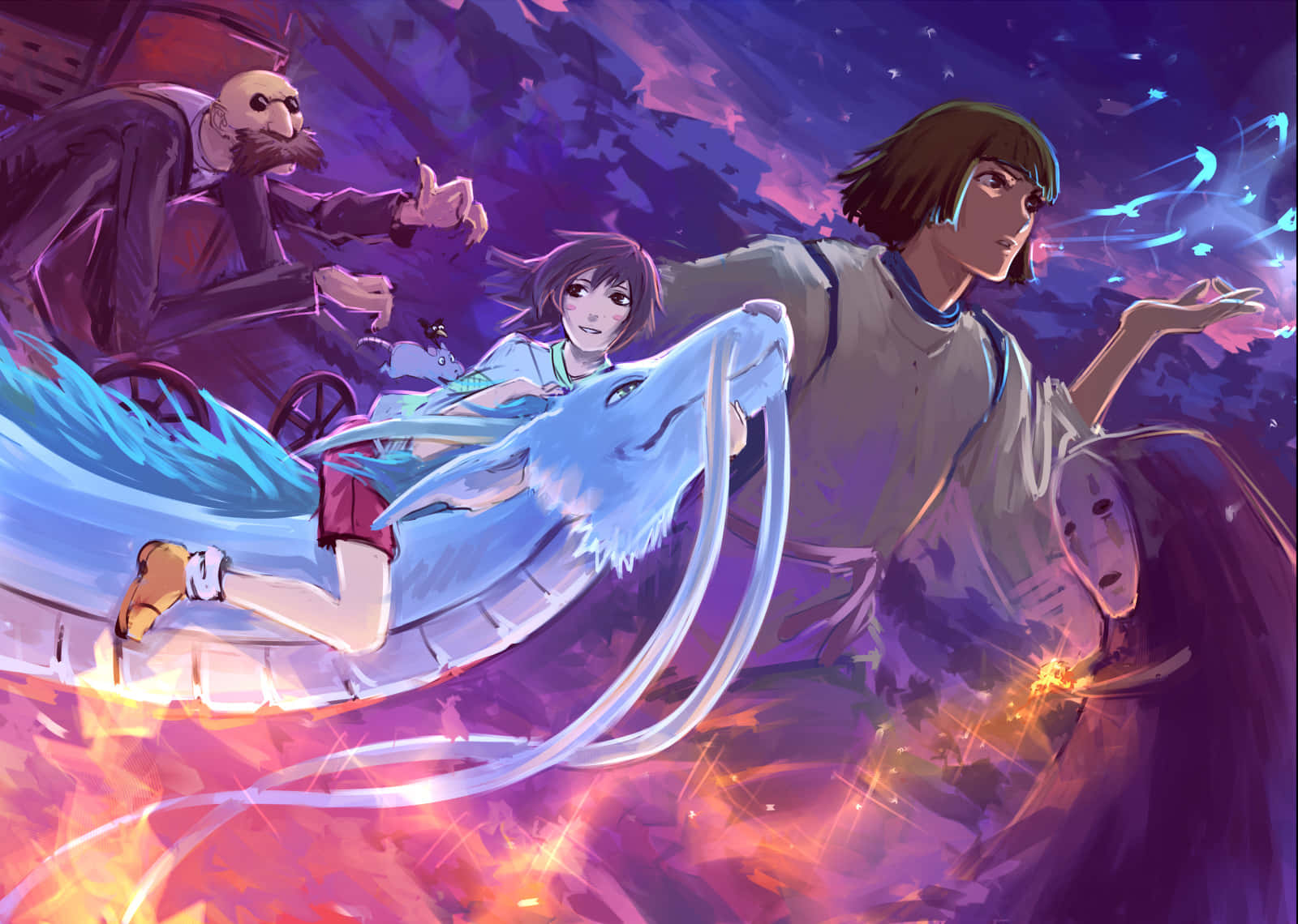 Ghibli, young girl, glowing blue dragon, HD Desktop Wallpaper