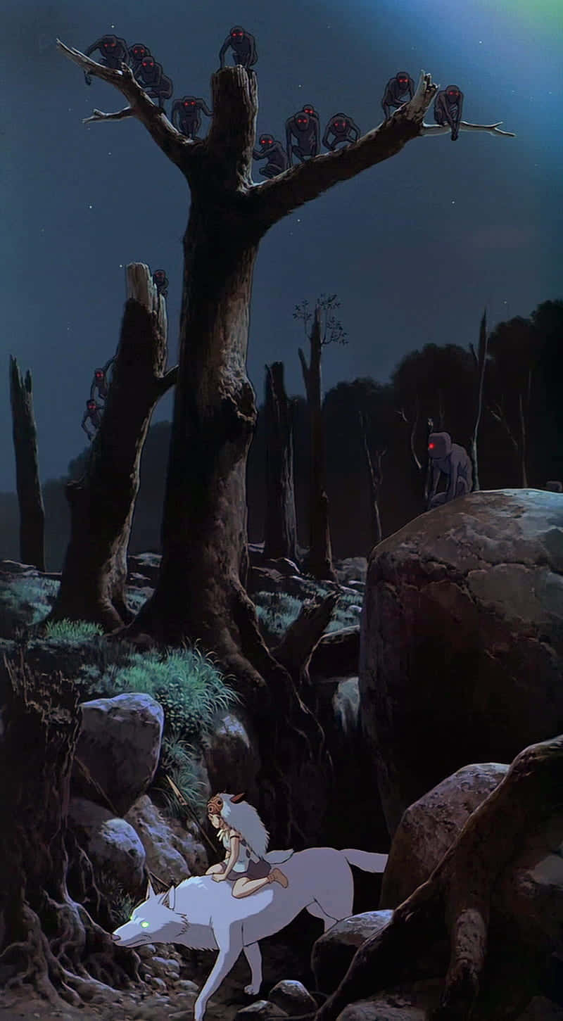 Studio Ghibli, forest spirits, night scene, HD Phone Wallpaper