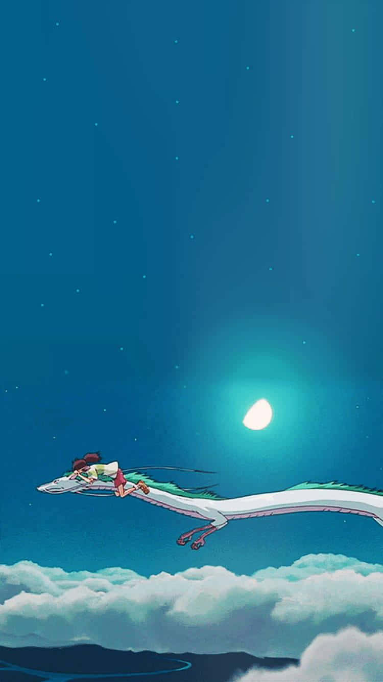 Studio Ghibli, white dragon, starry night sky, HD Phone Wallpaper