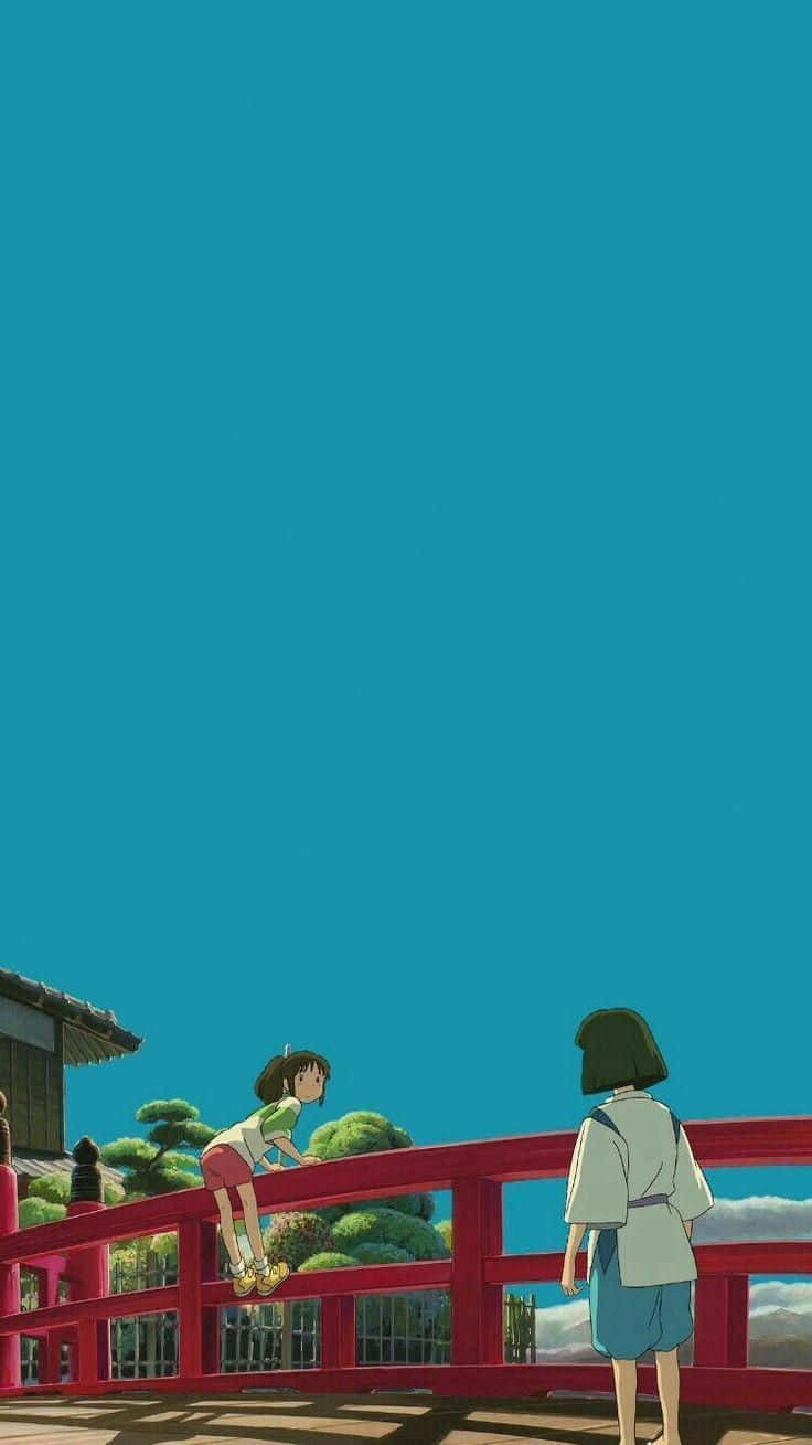 Studio Ghibli, red bridge scene, vibrant red bridge, HD Phone Wallpaper
