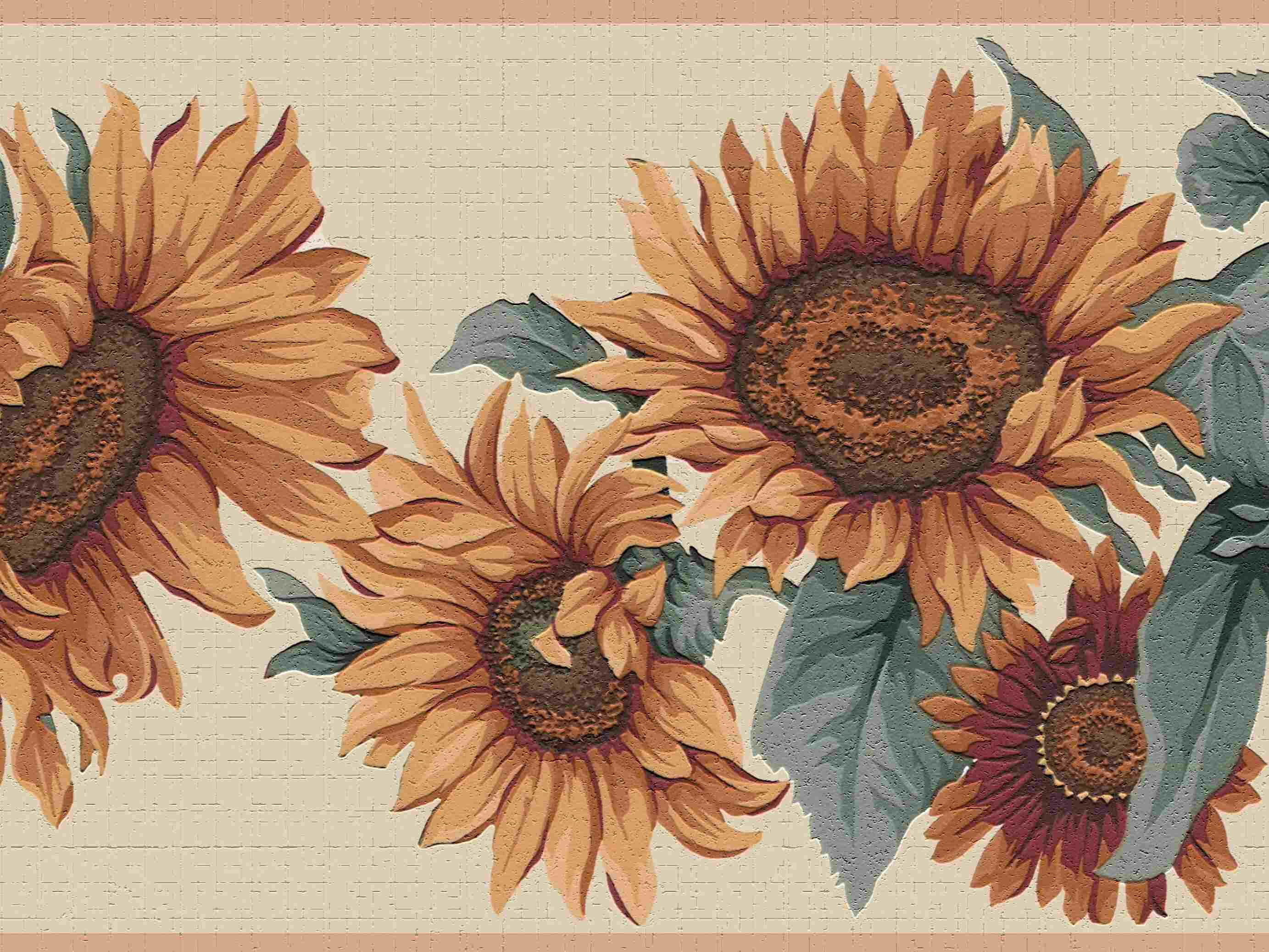 Vintage Sunflower, sunflowers, textured cream background, 2K Desktop Wallpaper