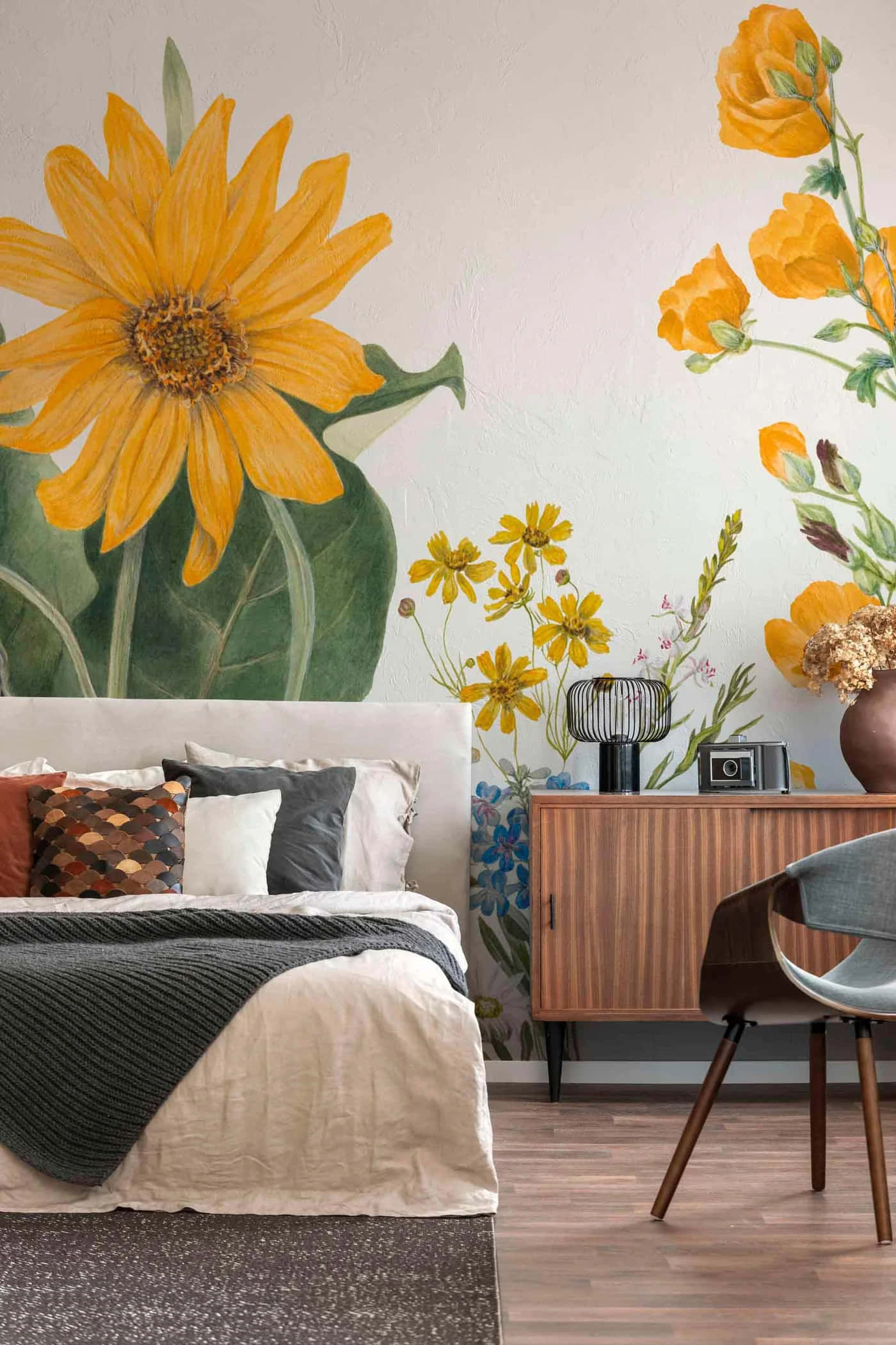Vintage Sunflower, sunflower, yellow floral wallpaper mural, Full HD Phone Wallpaper