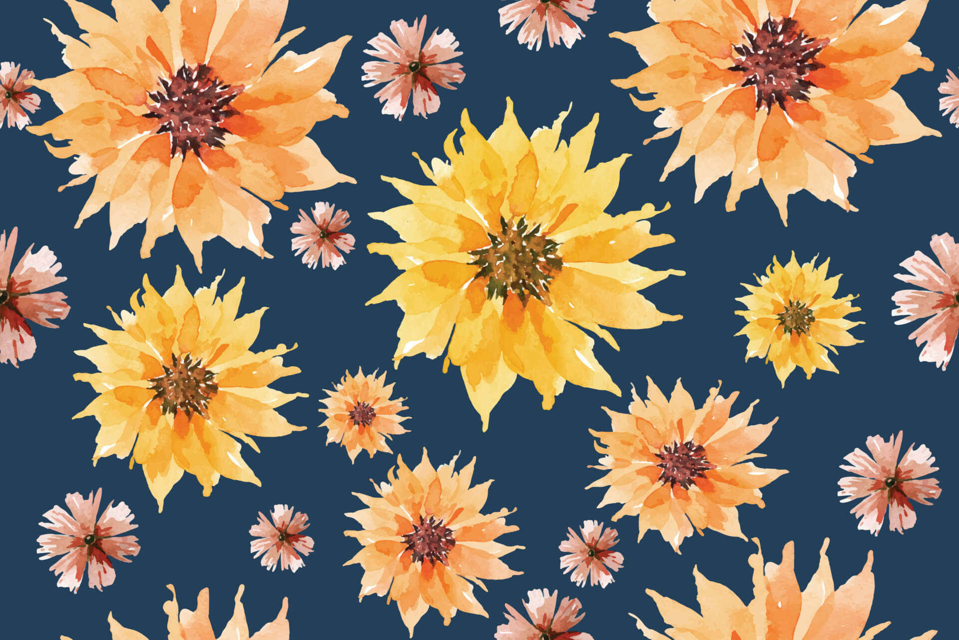 Vintage Sunflower, watercolor, sunflowers, Full HD Desktop Wallpaper