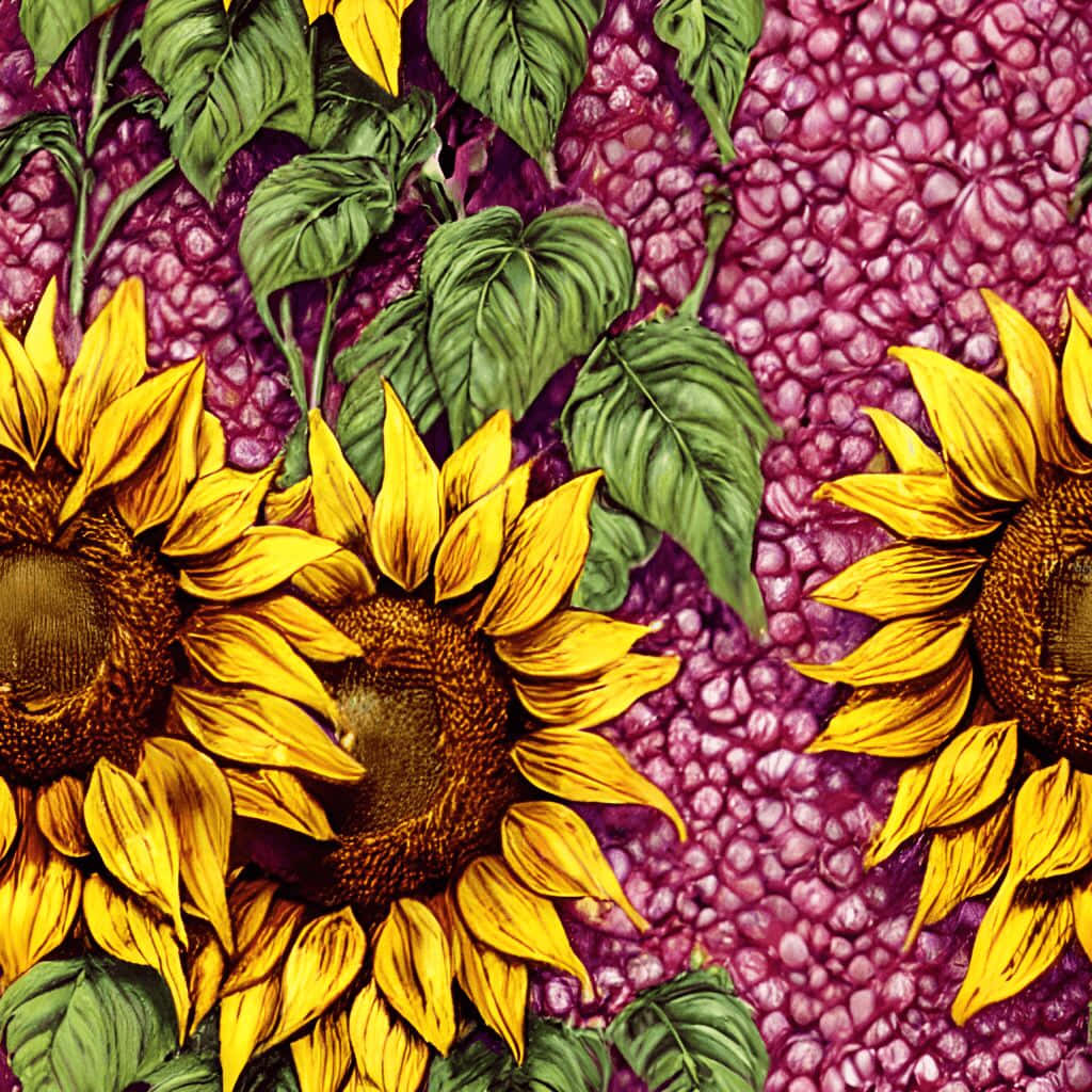 Vibrant Sunflowers, purple backdrop, textured magenta background, SD Desktop Wallpaper