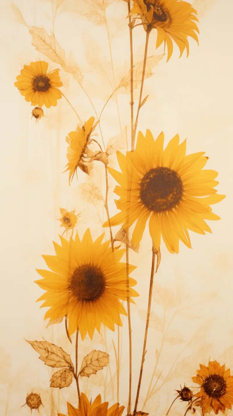 Vintage Sunflower, sepia tone, beige background, HD Phone Wallpaper