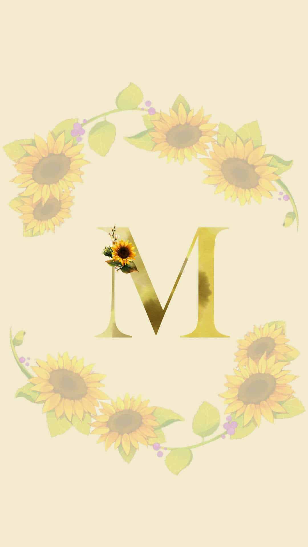 Golden M, sunflower, wreath of sunflowers, Full HD Phone Wallpaper
