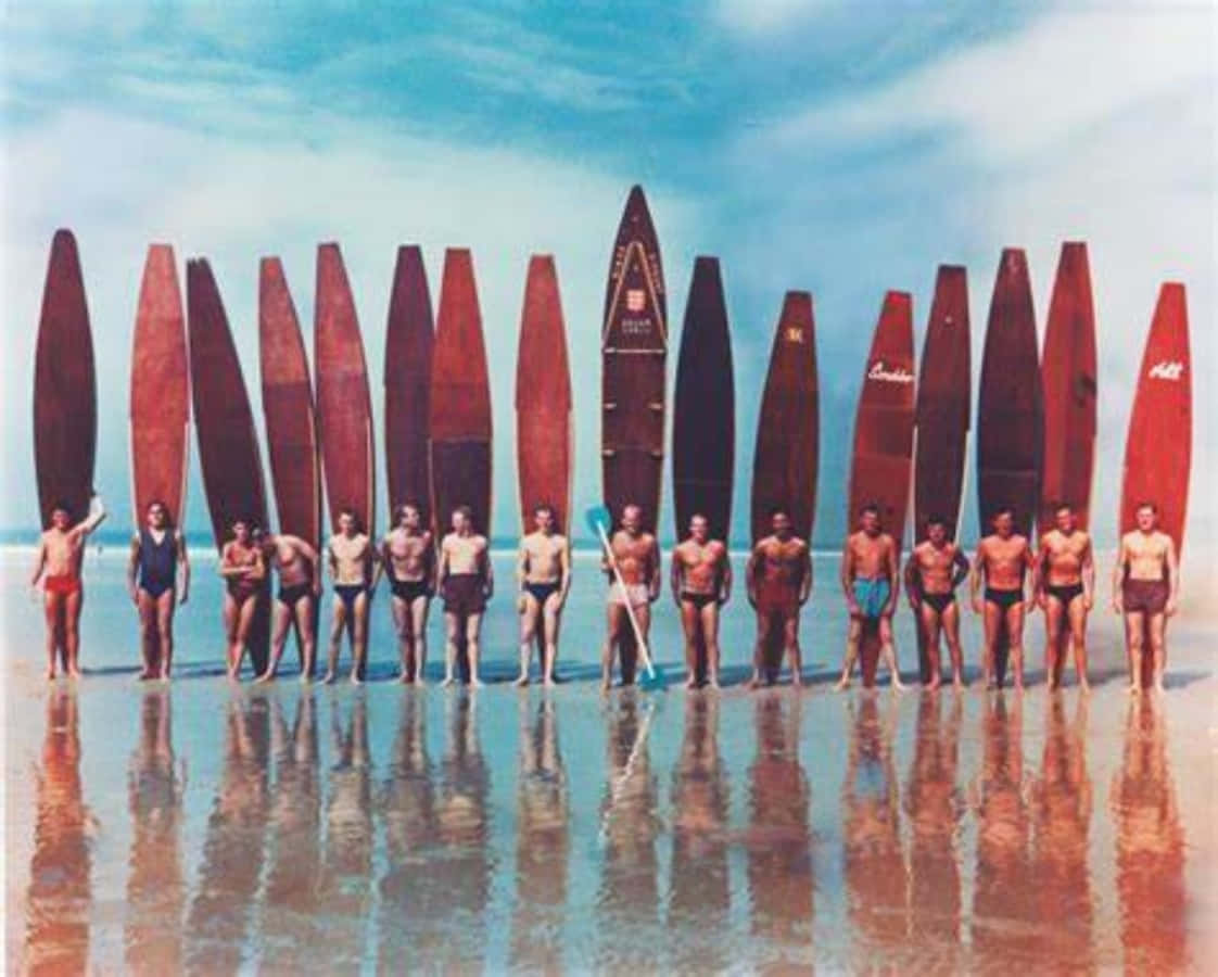 Vintage Surf, wooden surfboards, bright blue sky, SD Desktop Wallpaper