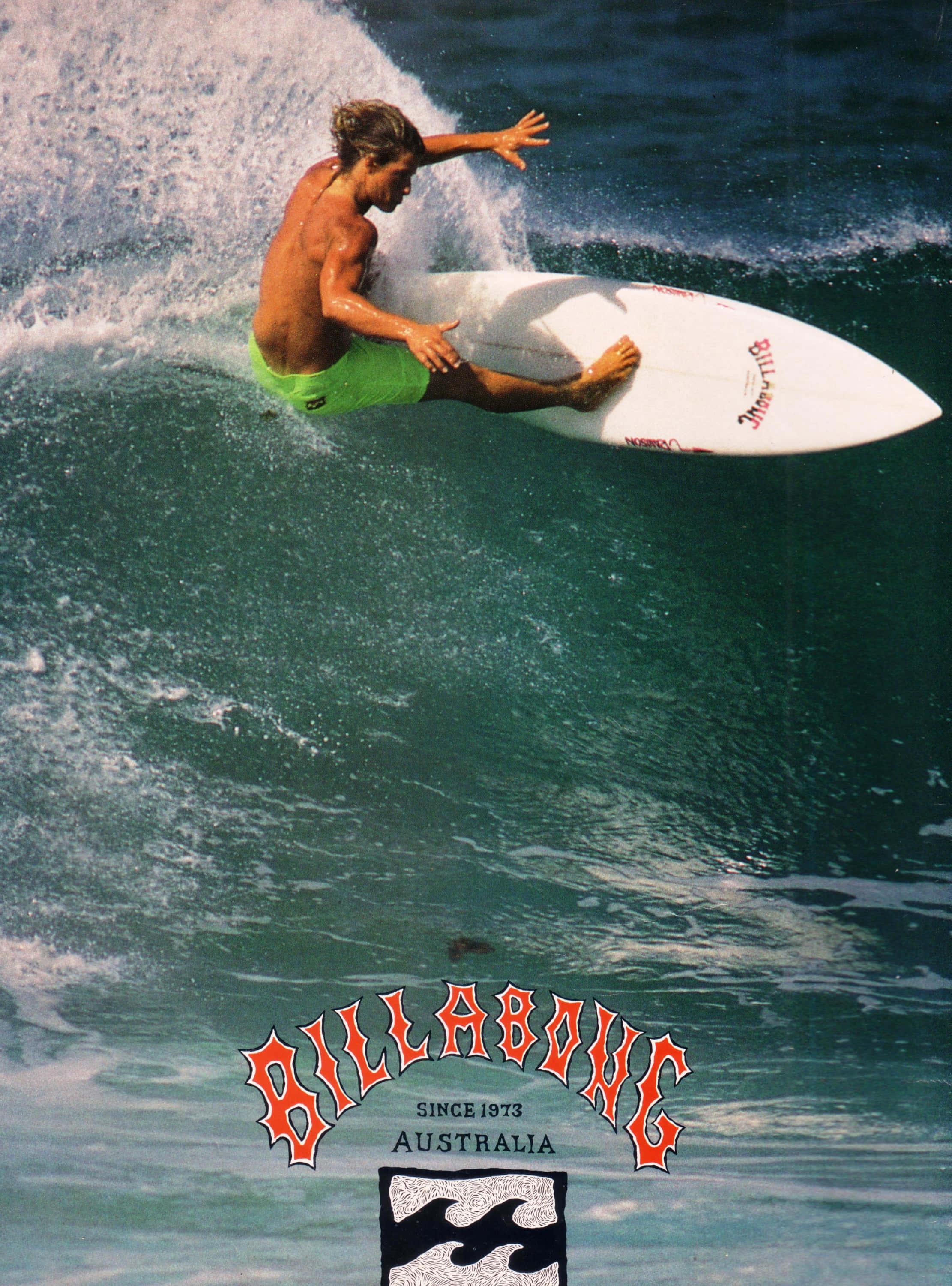 vintage surf, bright green shorts, turquoise wave, 2K Phone Wallpaper