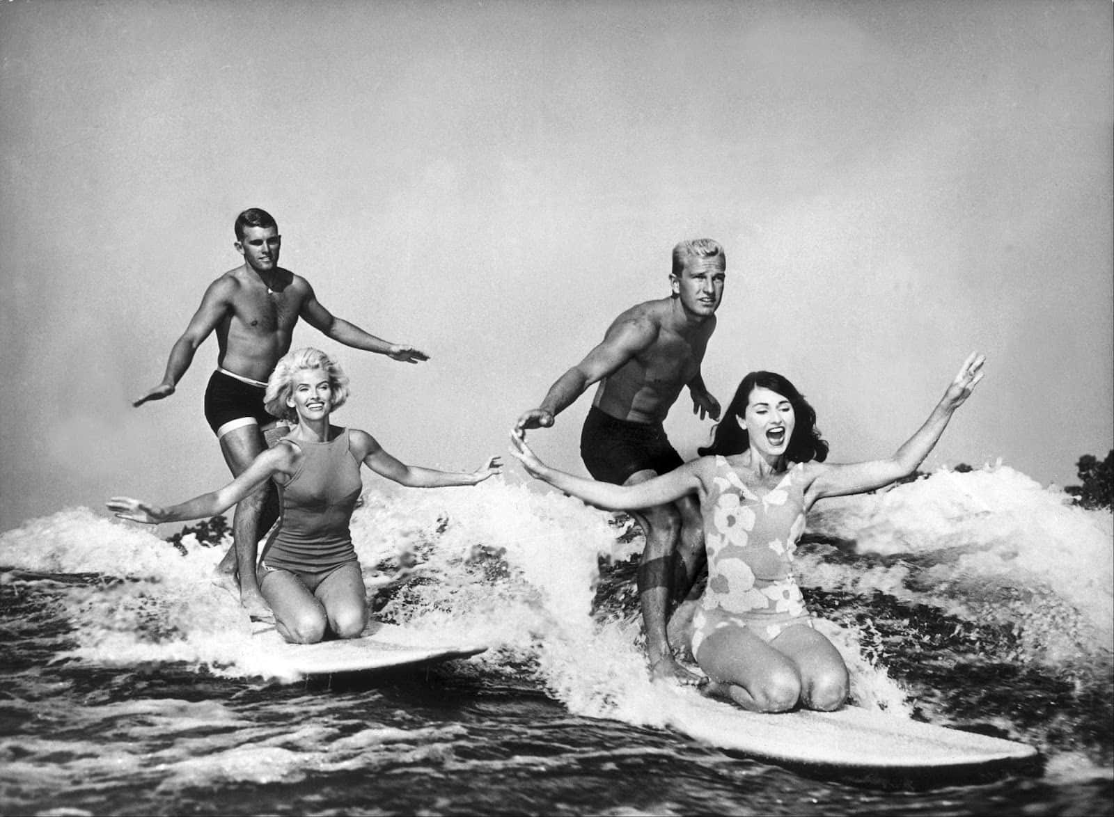 Vintage Surf, black and white photo, surfers, HD Desktop Wallpaper