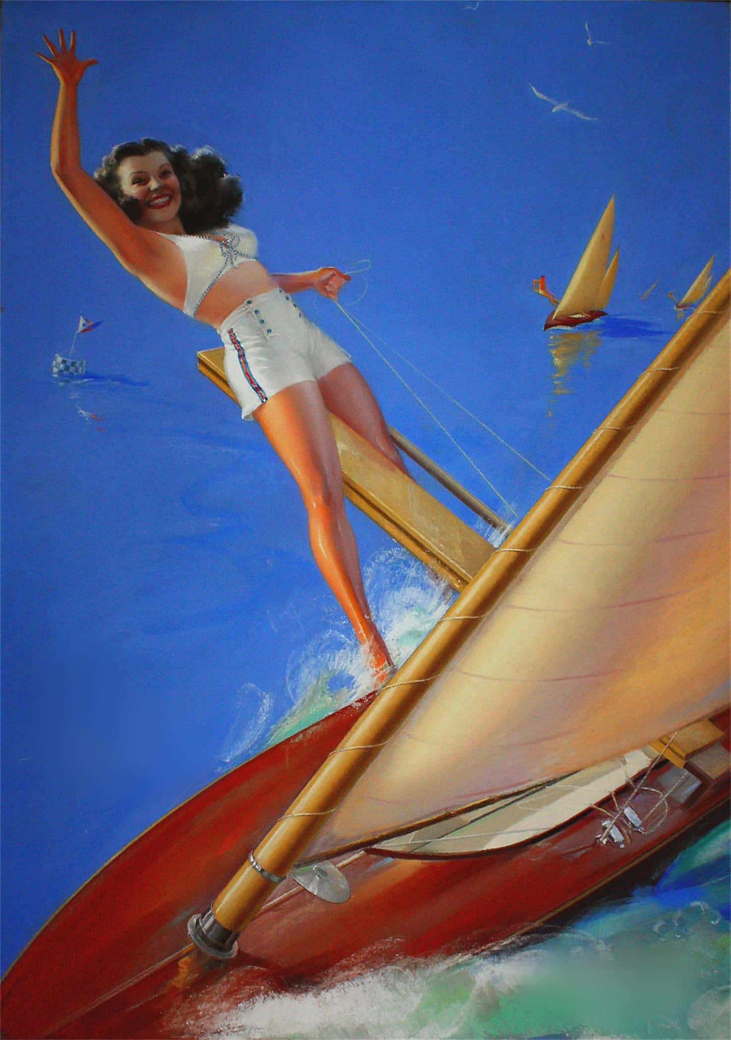 Vintage Surf, red sailboat, white shorts, Full HD Phone Wallpaper