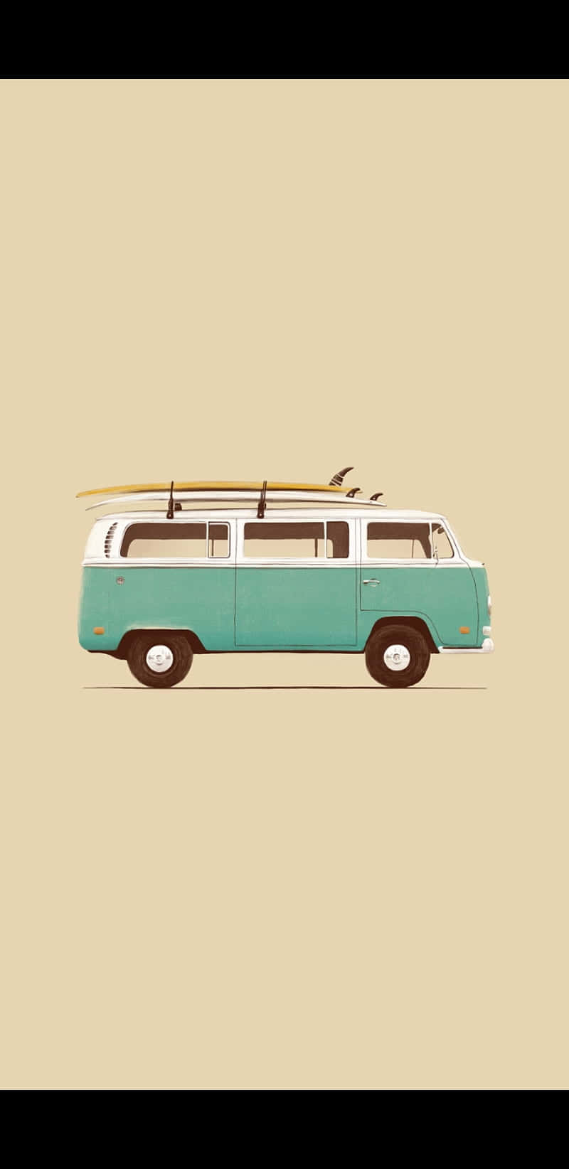 vintage turquoise and white van, surfboard on top, solid beige background, HD Phone Wallpaper