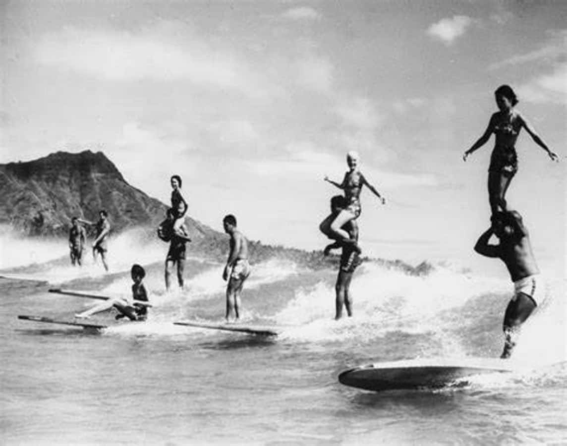 vintage surf, black and white photo, surfing, SD Desktop Wallpaper