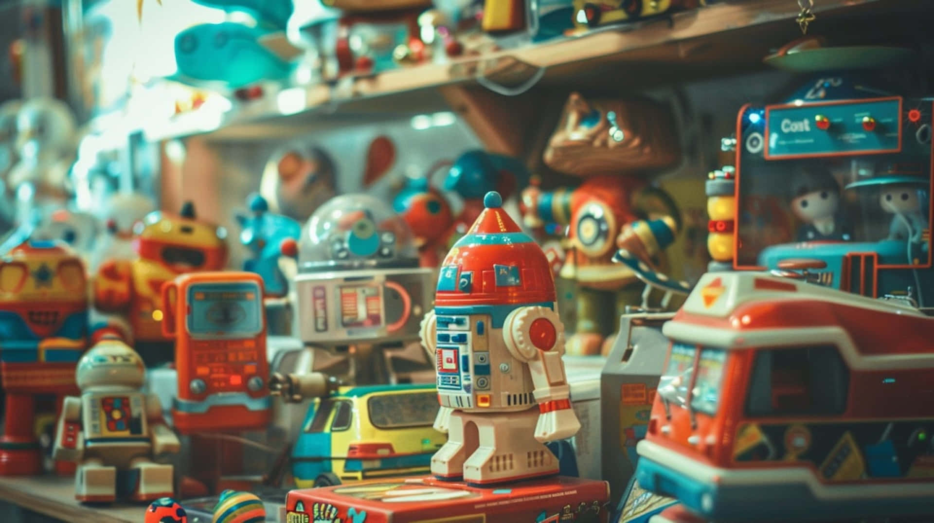 vintage robot toys, retro robots, toy vehicles, Full HD Desktop Wallpaper