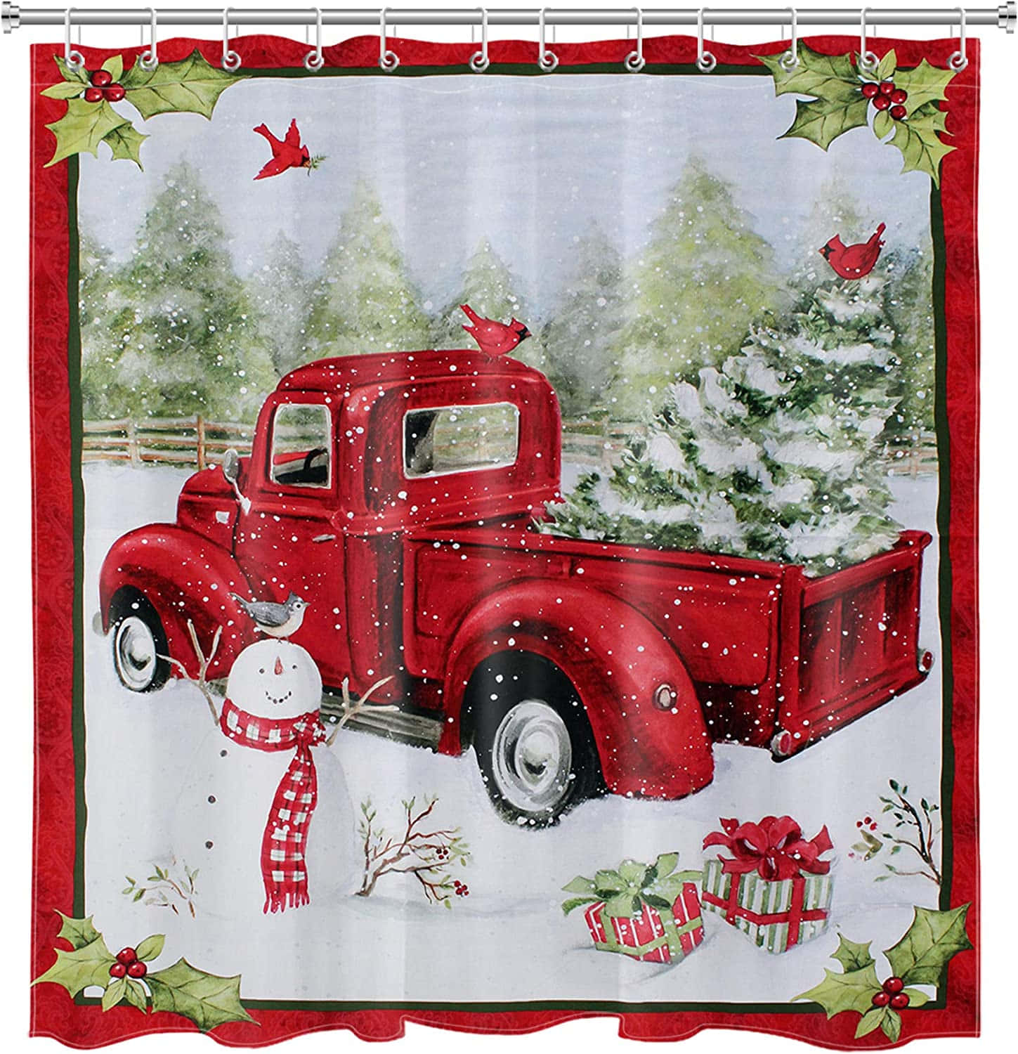 vintage red pickup truck, festive lights, winter forest, HD Phone Wallpaper