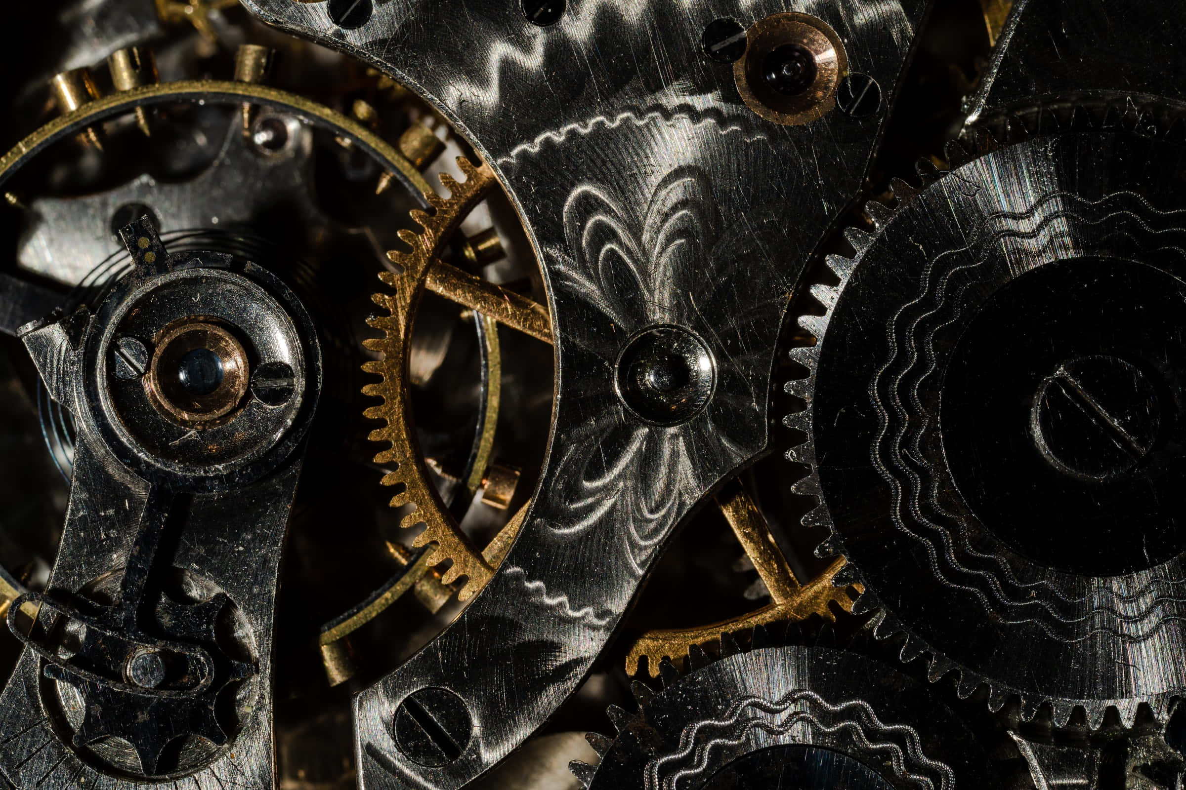 vintage clockwork gears, golden accents, detailed engravings, Full HD Desktop Wallpaper