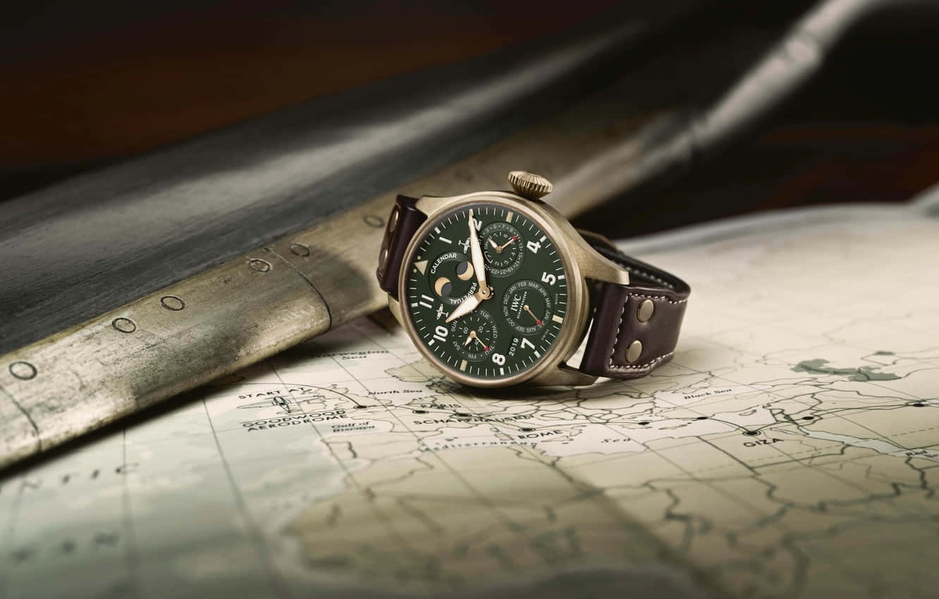 vintage pilot watch, leather strap, old map, HD Desktop Wallpaper