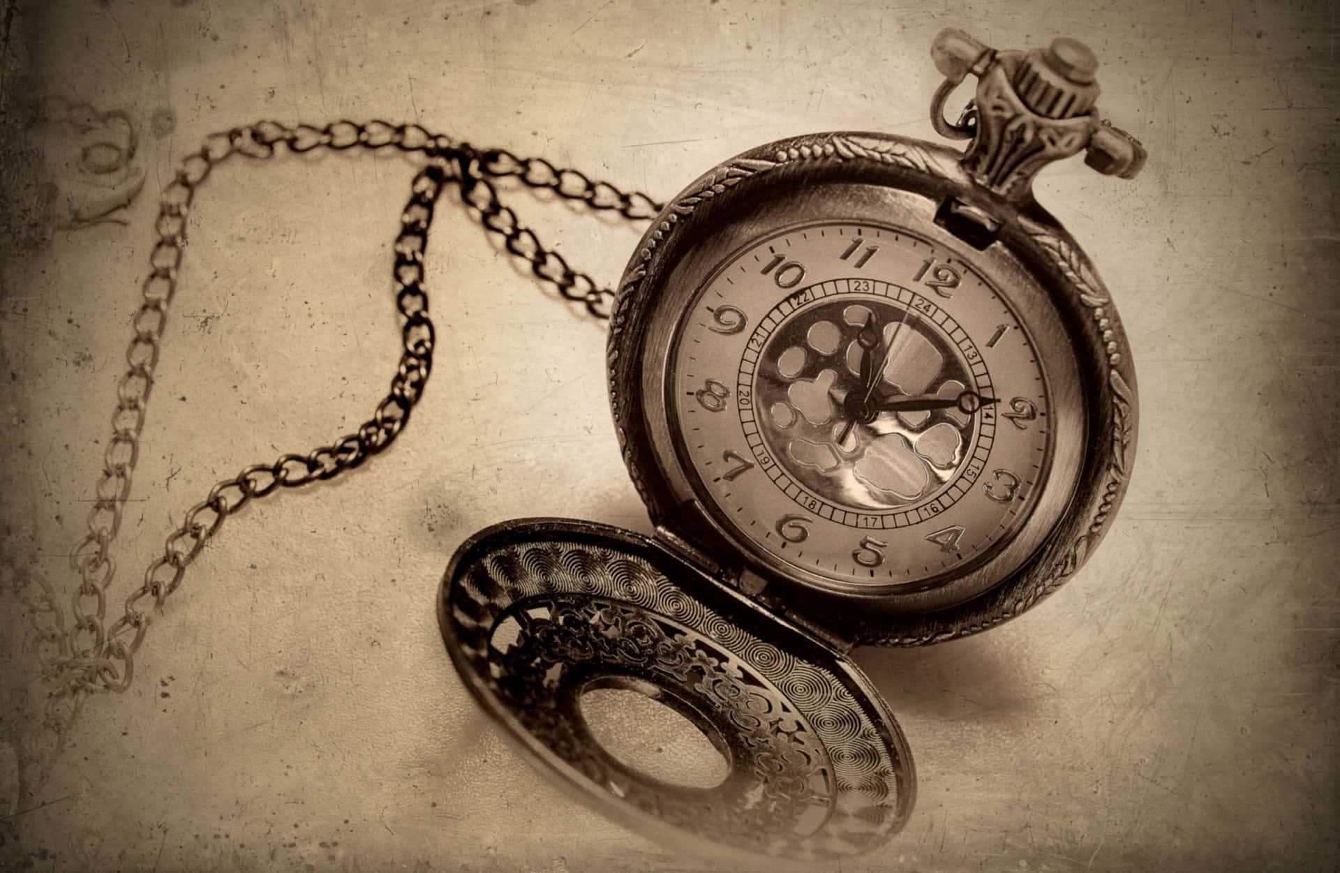antique pocket watch, open face, chain, Full HD Desktop Wallpaper