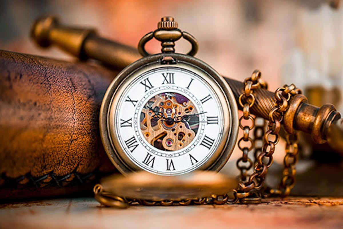 antique pocket watch, brass, Roman numerals, SD Desktop Wallpaper
