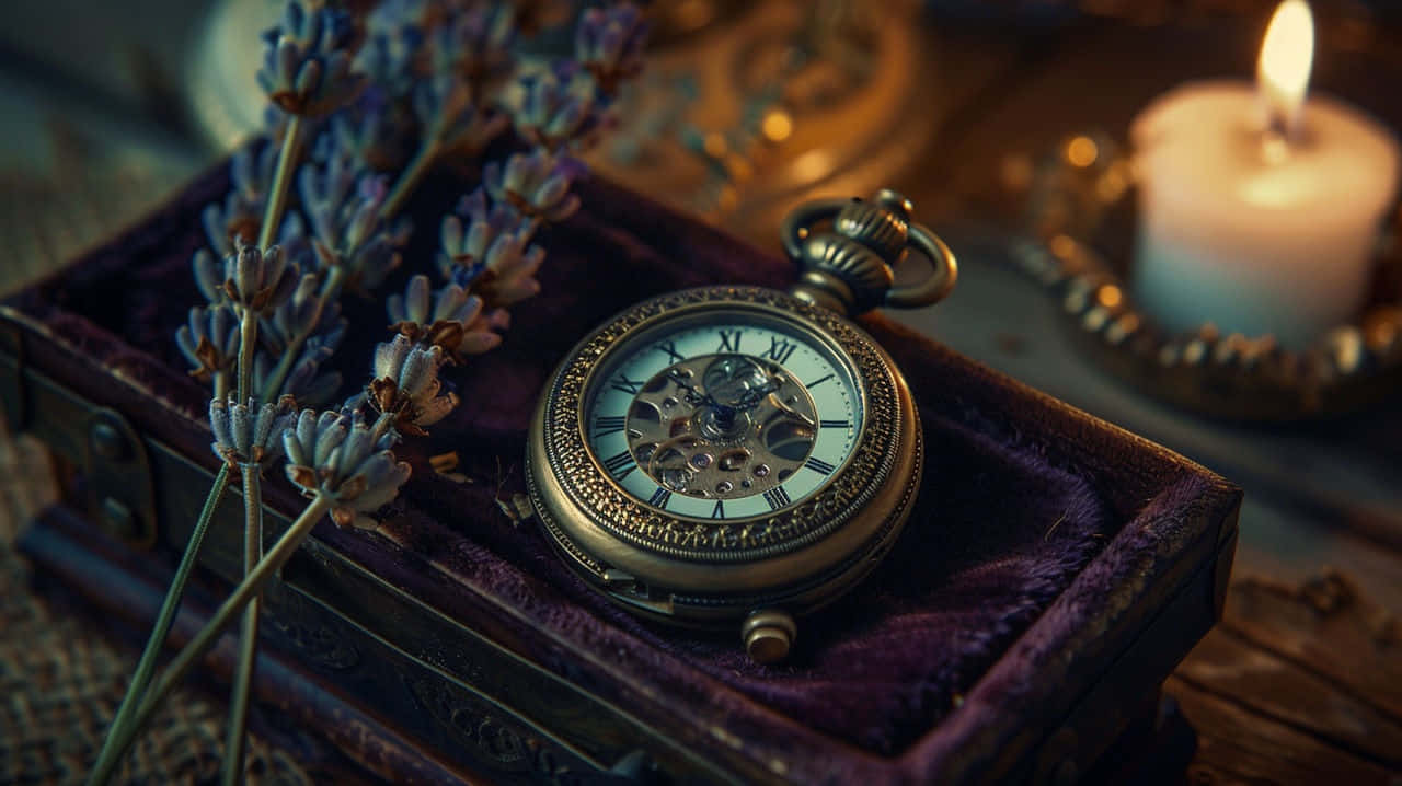 antique pocket watch, velvet-lined box, dried lavender, HD Desktop Wallpaper