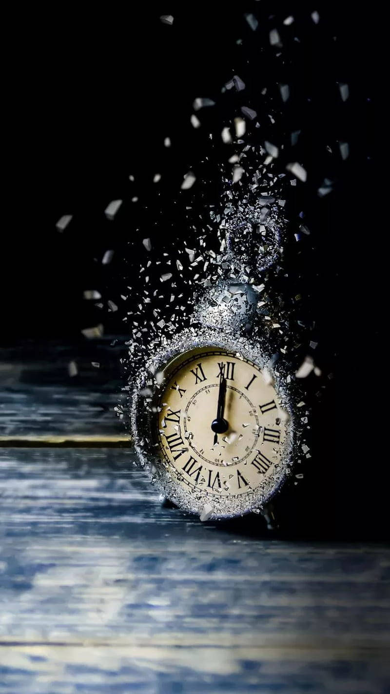 vintage dissolving alarm clock, antique alarm clock, shatters into fragments, HD Phone Wallpaper